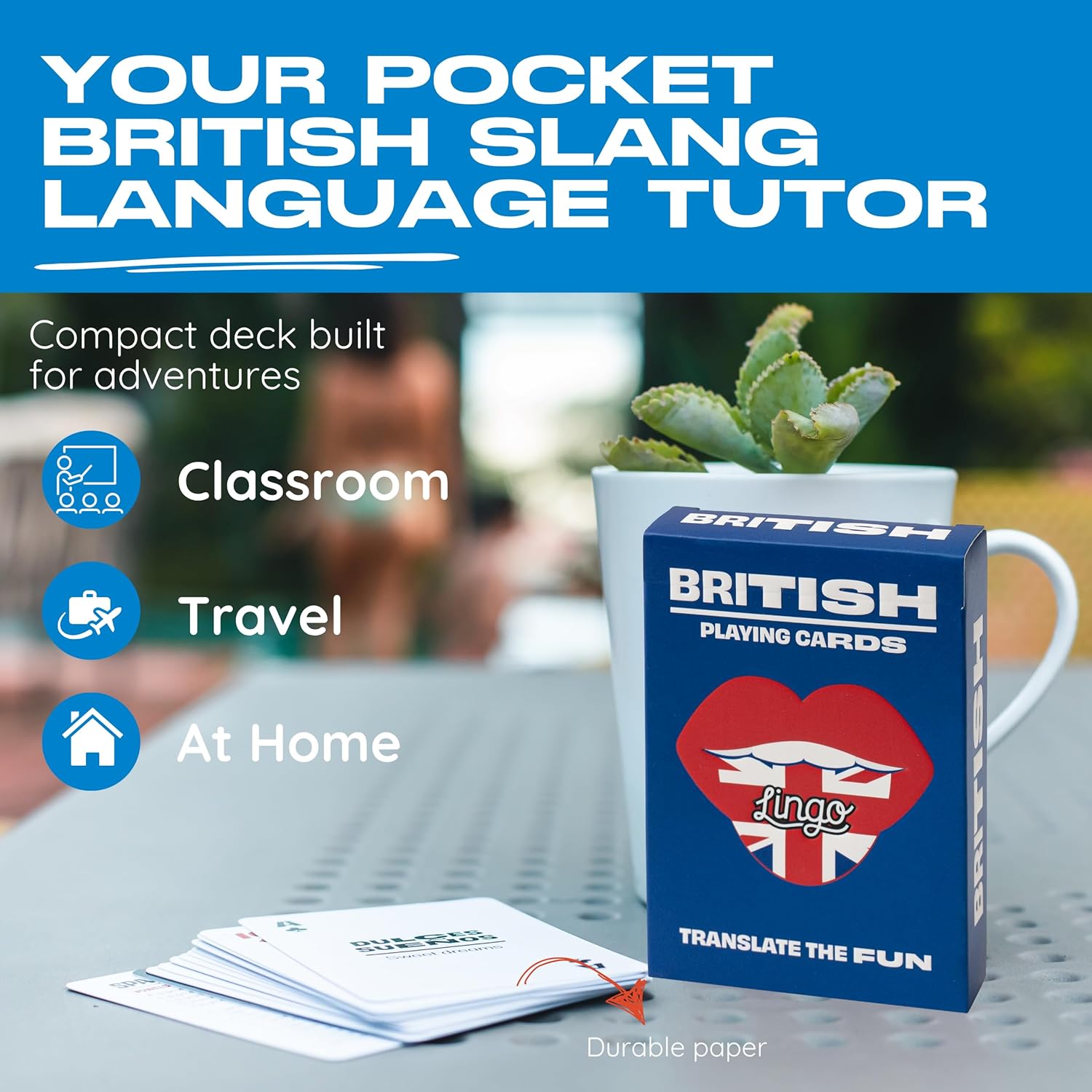 British Lingo Playing Cards | Travel Flashcards | Learn British Slang Vocabulary in A Fun & Easy Way | 52 Essential Translations