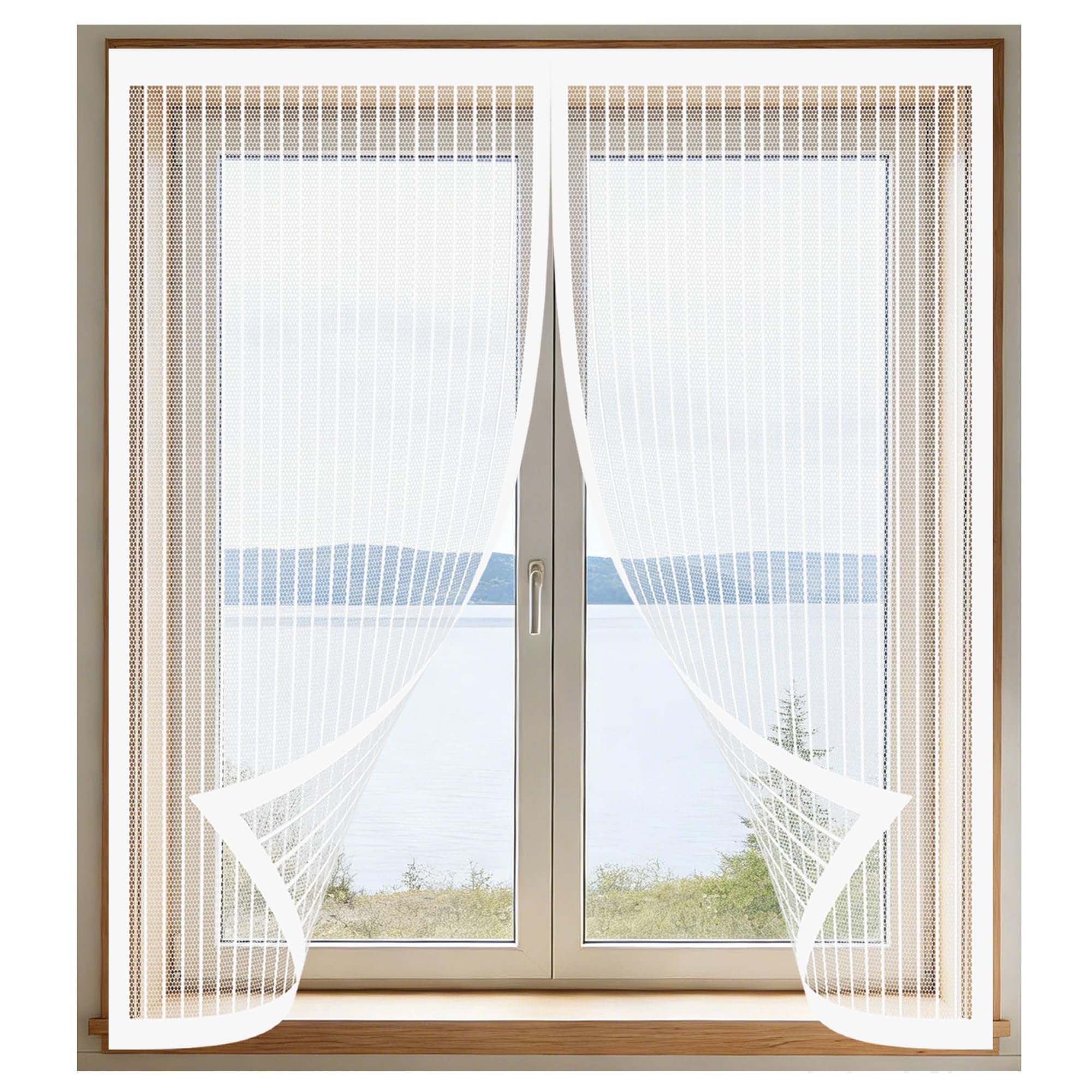 Magnetic Net Window 125 x 125 cm Keep Fly Mosquito Out Window Nets Insects Excellent Ventilation While Blocking Bugs for Windows Doors and Patio Screens, White