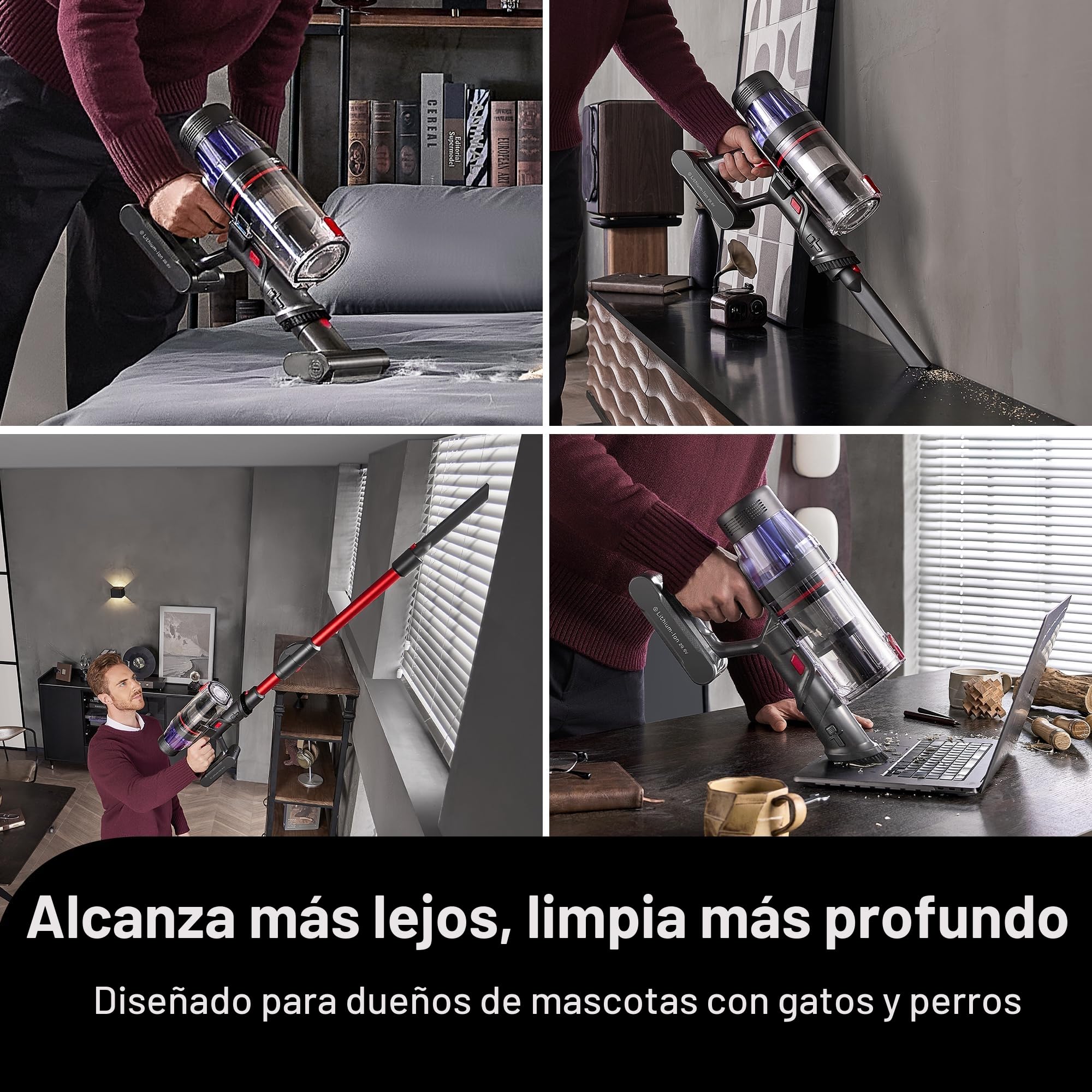 Ultenic Aspiradora inalámbrica de 65 KPa/600 W/60 minutos con varita flexible, aspiradora de palo recargable, pantalla táctil, cepillo sin enredos, faro GreenEye para todos los suelos, alfombras y