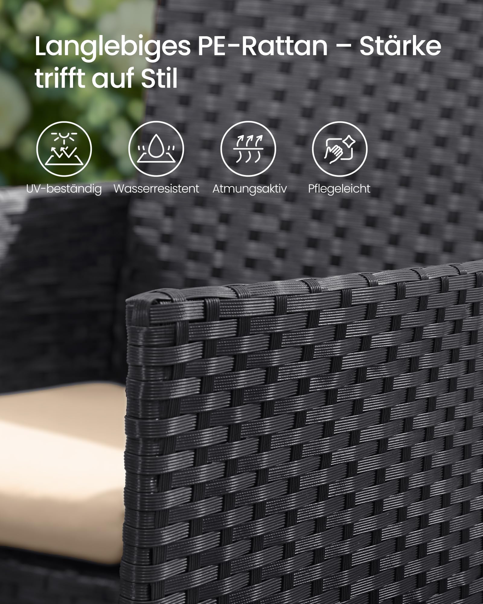 SONGMICS Balkonmöbel, Gartenmöbel-Set, aus PE-Polyrattan, Lounge-Set, Terrassenmöbel, Outdoor, für Terrasse, Balkon, Garten, schwarz-Taupe GGF004B05