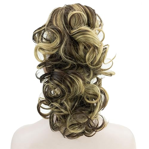 Miniatura 2 de Extensiones de cabello rizado desordenado con pinza corta, cola de caballo con clip en extensiones de pelo (marrón mezclado)
