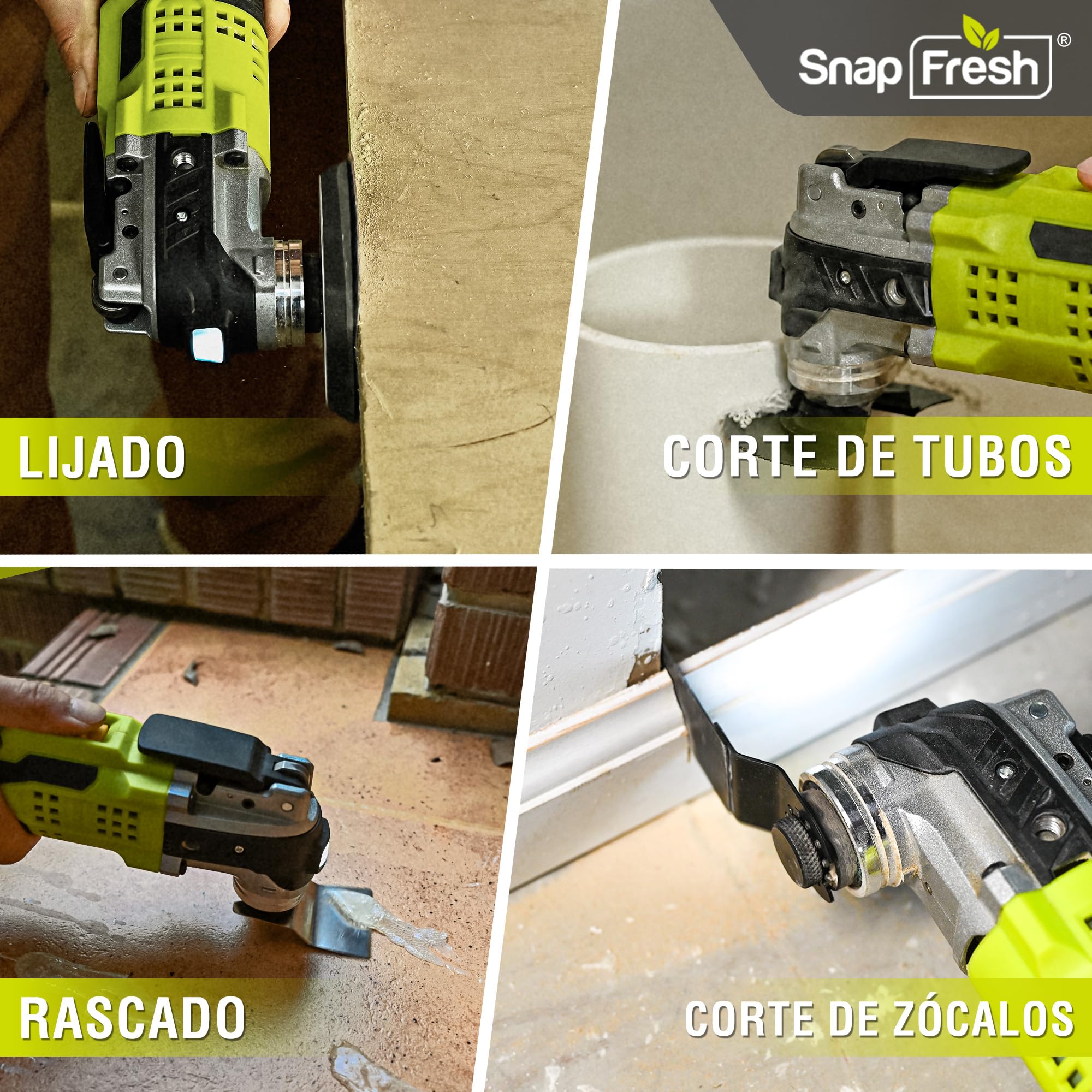 SnapFresh Herramienta Multifunción Oscilante Sin Cable 20V, 6 Velocidades Ajustables, Batería 2,0 Ah y Cargador Rápido, Ángulo de Oscilación 3,2°, 20 Accesorios para Corte, Lijado y Raspado