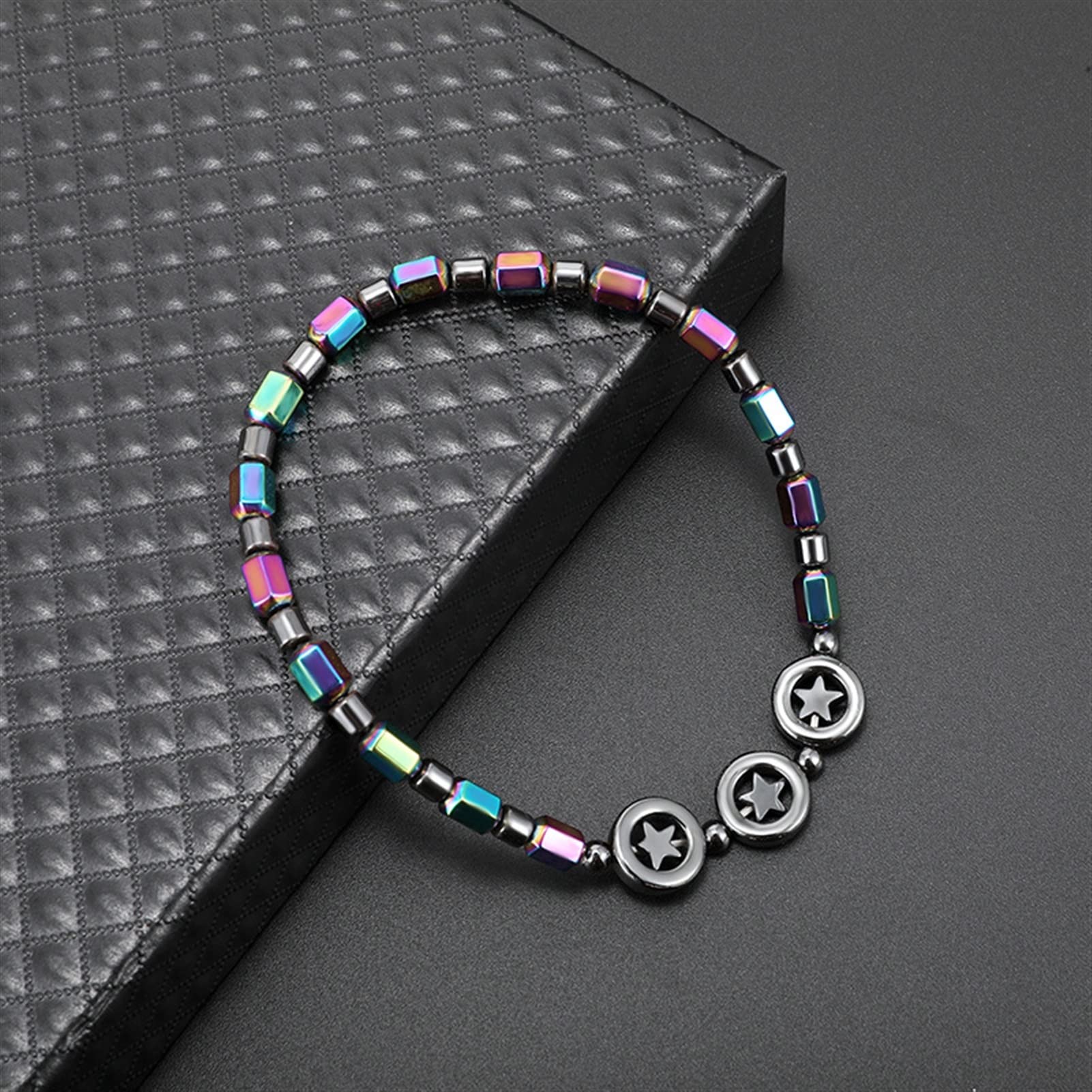 Fußkettchen Kreative manuelle Fußkettchen Kreis Stern magnetische Schwarze Stein galvanisierte Farbe Strand Legierung eingelegte Damen Fußkettchen Frauen Fußkettchen