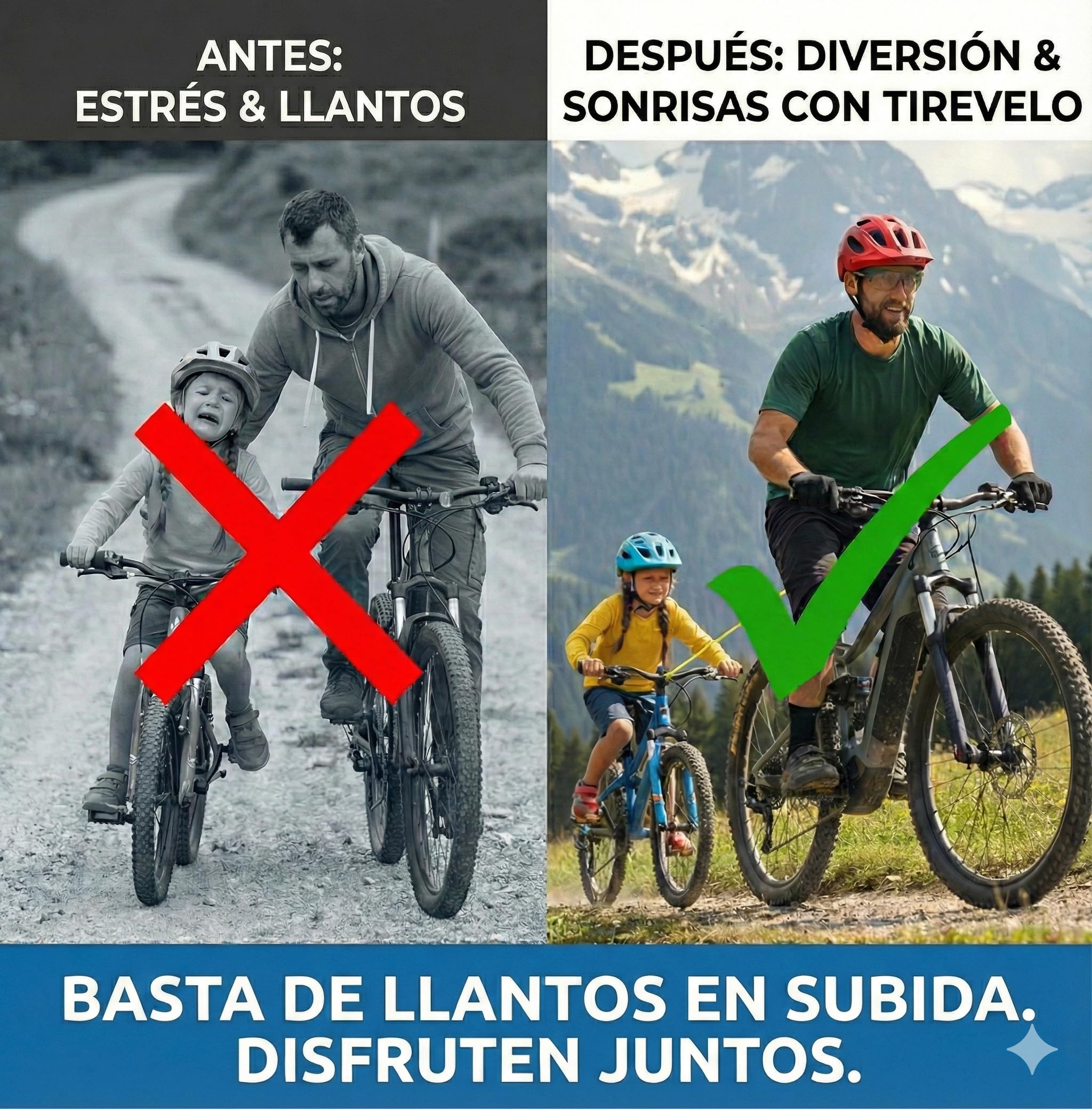 TIRE VELO – Cuerda de Remolque Bicicleta Sistema de Remolque Retráctil para Bicicleta Niños y Adultos – Cuerda Elástica de Tracción MTB & E-Bike – Tecnología Cero Tirones – Instalación 30 Segundos