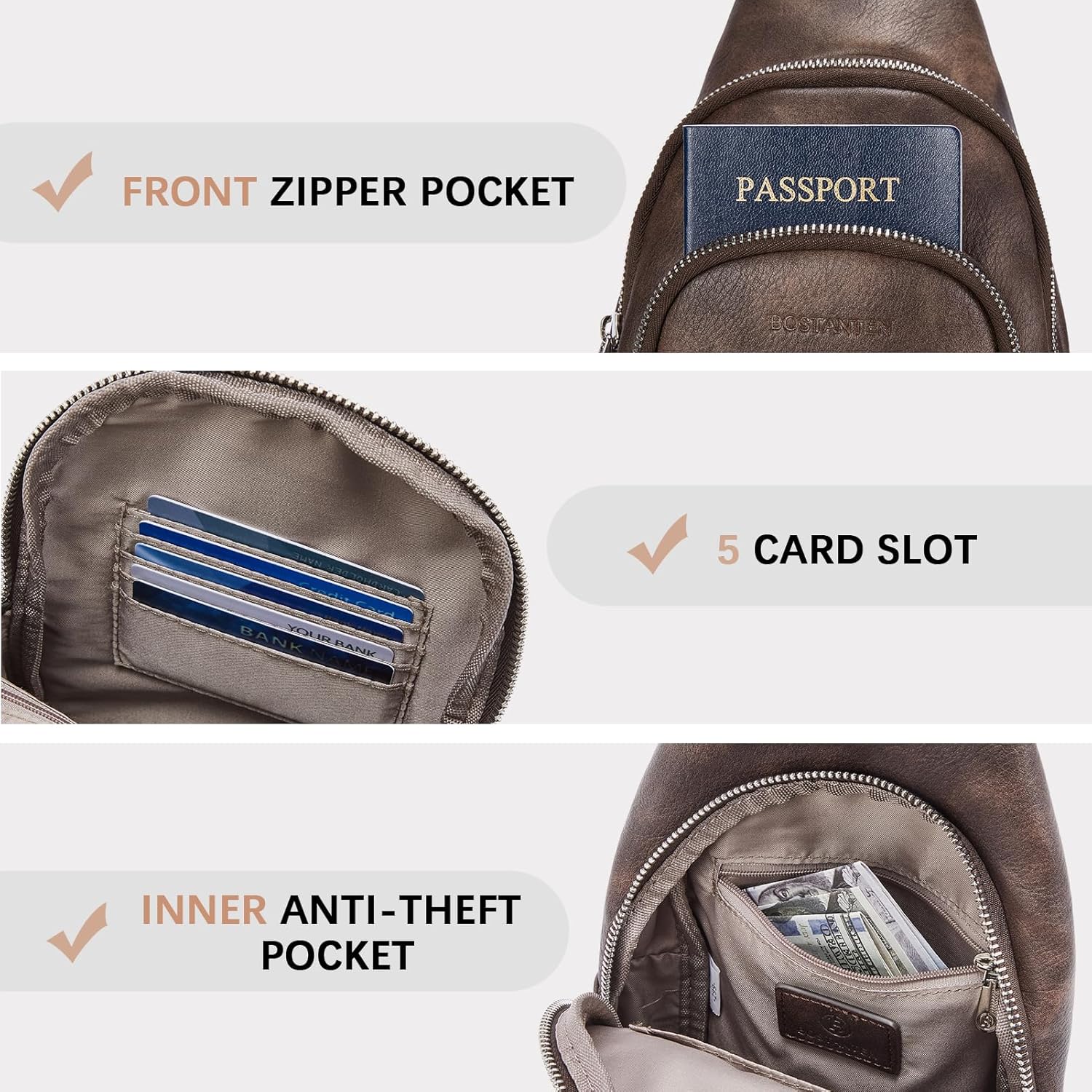 BOSTANTEN Sling Bag for Women Leather Crossbody Bag Vintage Cross Body Purse for Travel with Guitar Strap, Bohemian Style - Image 4