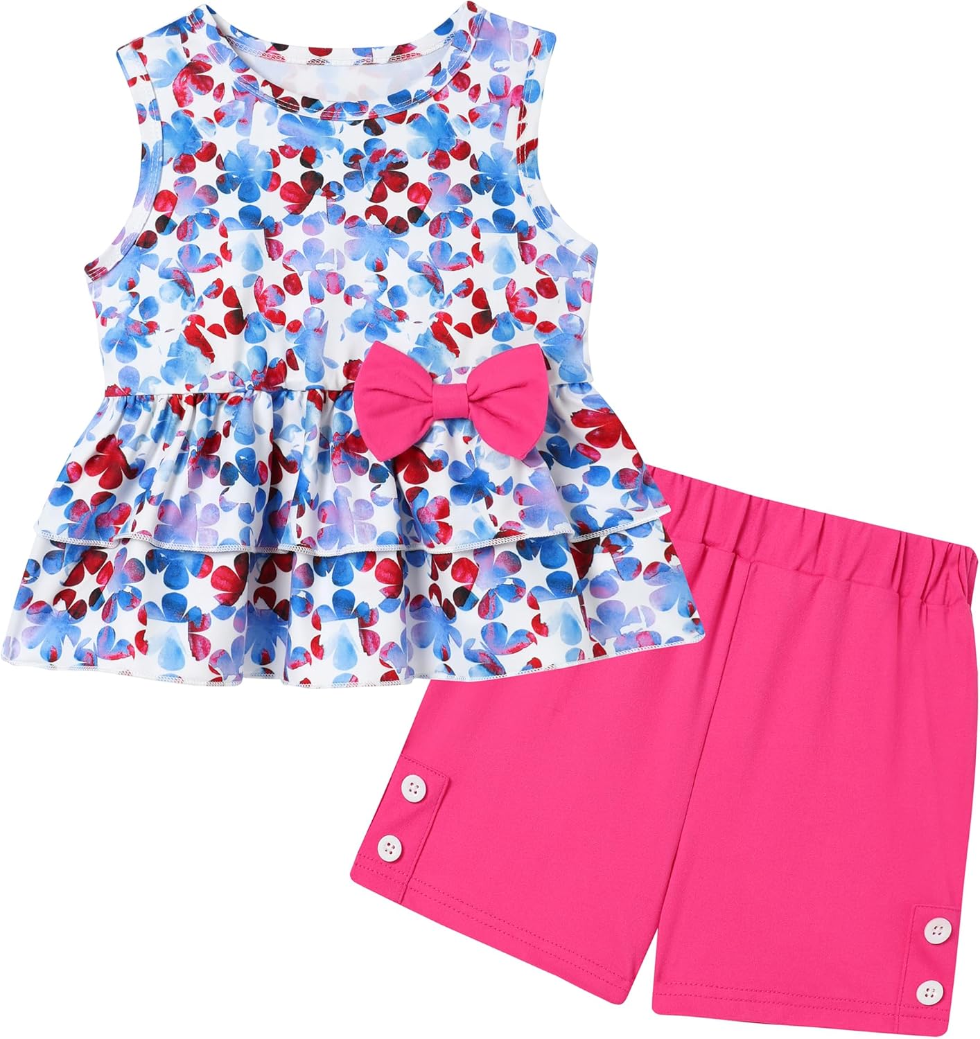 YUEMION Toddler Girl Clothes, 2Pcs Baby Girl Summer Outfits Sleeveless Bow Knot Tank Shirts Tops + Shorts Clothing Sets 1-5T