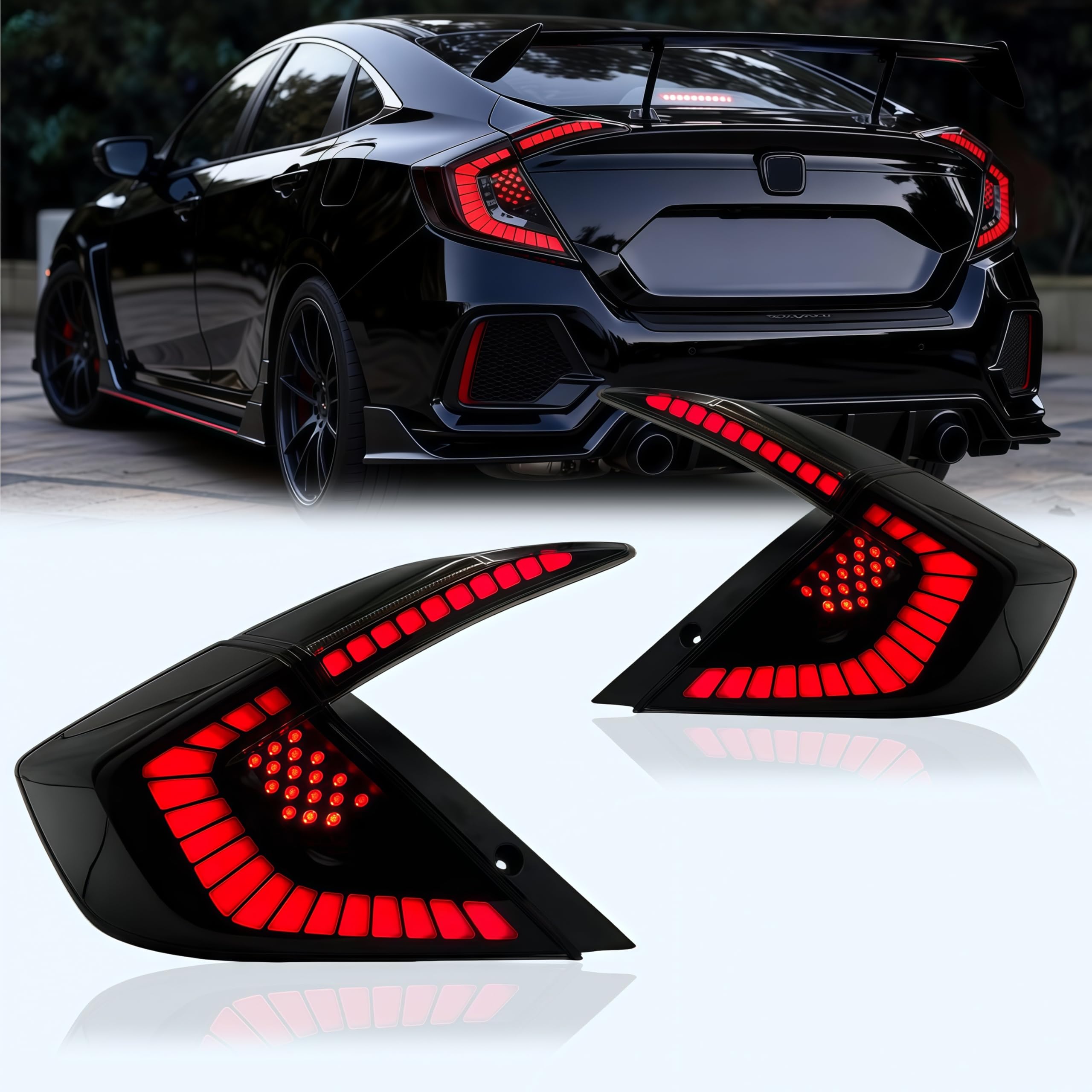 Photo 1 of LANDWAKE Sequential Dynamic LED Tail Lights for Honda Civic Sedan 2016-2021 10th - 1 Pair Smoked Assembly with Startup Animation | Direct Upgrade (Not Fit Hatchback, Sedan Only) (Racer)