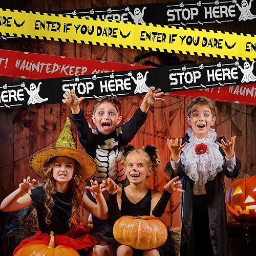 Miniatura 5 de Xinnun 8 cintas de precaución de Halloween, cinta de miedo de Halloween, incluye advertencia, Enter If You Dare, Stop Here, Haunted Keep Out, cinta