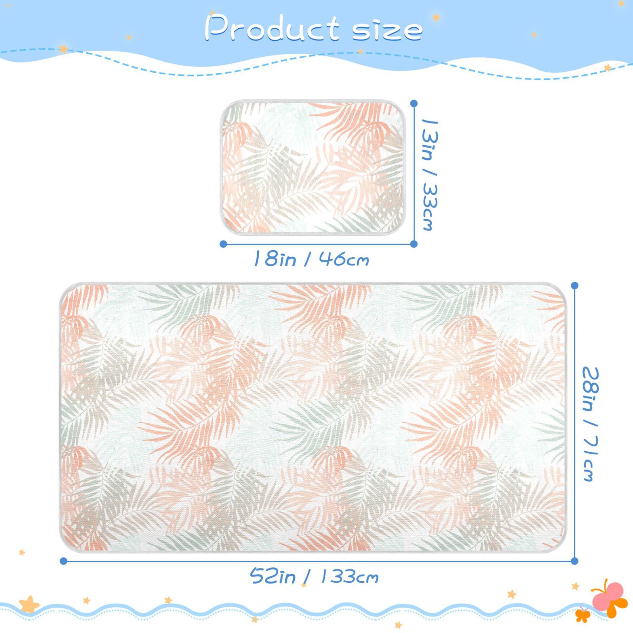 Takiito Pastel Palm Leaves Baby Cooling Mattress Pad, Soft & Breathable Cooling Mat Keep Baby Cool in Summer 28x52 in, Nursery Essential
