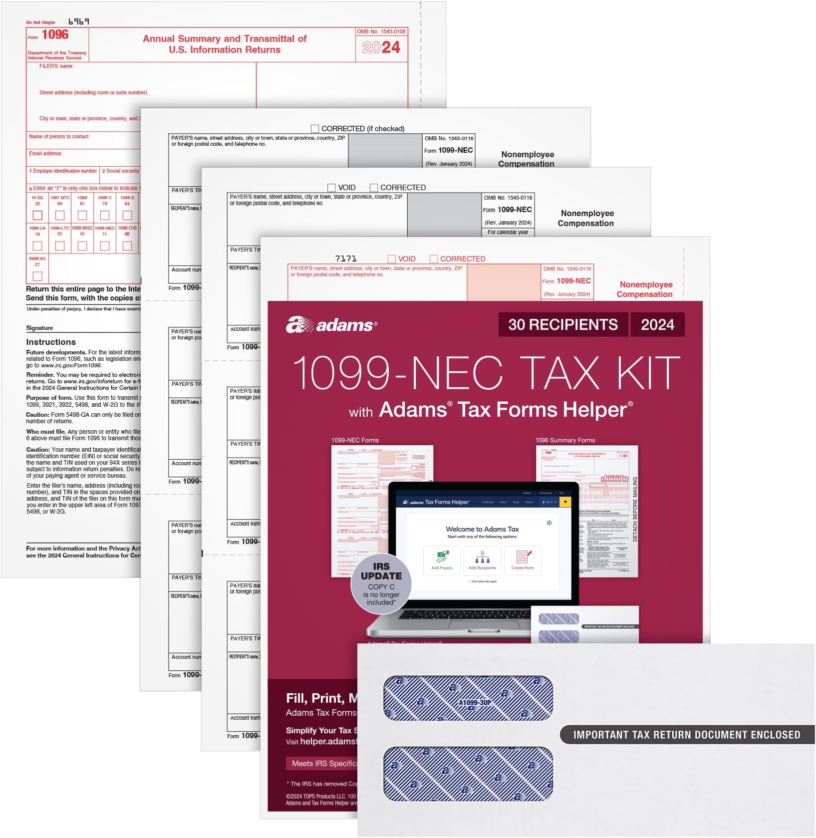 6) 2017 IRS Tax Forms 1099-MISC (6 Recipients) + 2 Forms 1096 - Official Style Tax Documents