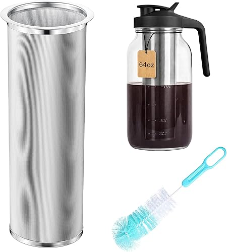 Acellegic Filtro de café frío con cepillo para 64 onzas2 cuartos de galón de boca ancha, infusor de tarro Mason de acero inoxidable 304, filtro de
