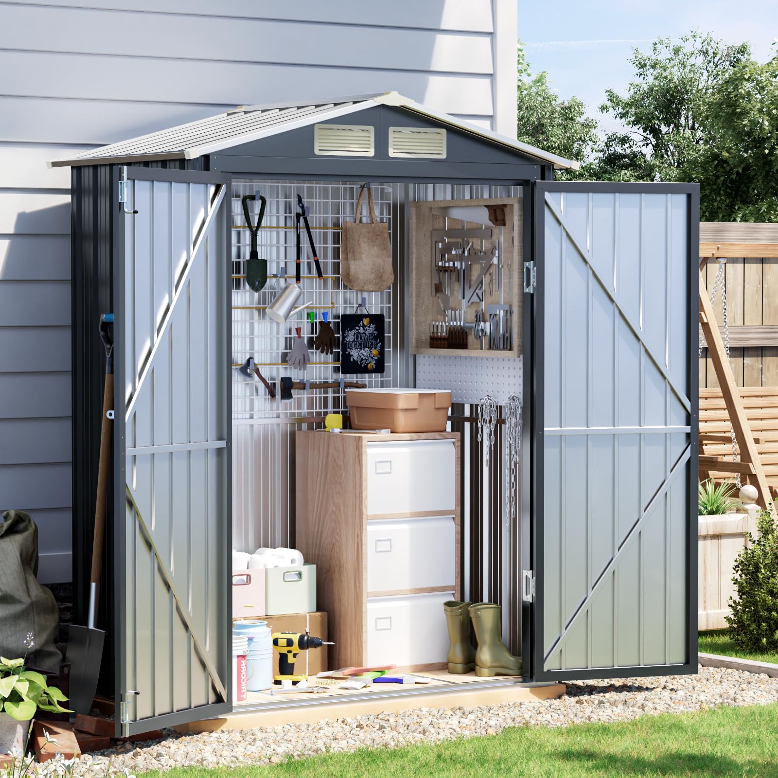5 x 3 FT Storage Shed with Floor Frame for Backyard,Nightblue