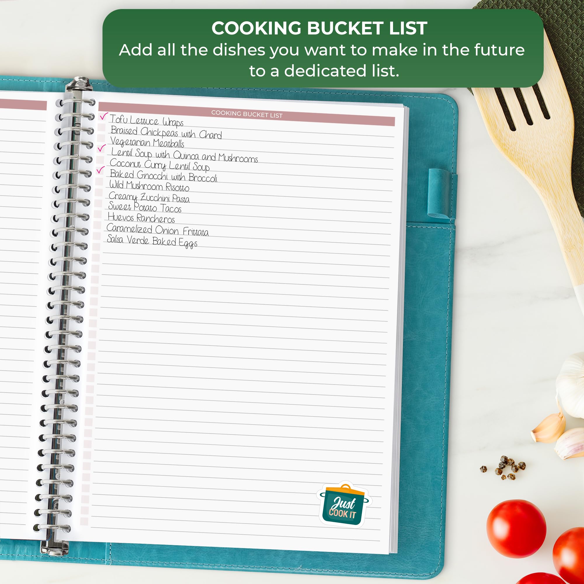 Clever Fox Raccoglitore per ricette con linguette, organizer ad anelli con pagine bianche per scrivere le tue ricette, libro di cucina di famiglia personalizzato, 220 ricette, 23,9 x 32 cm (turchese)