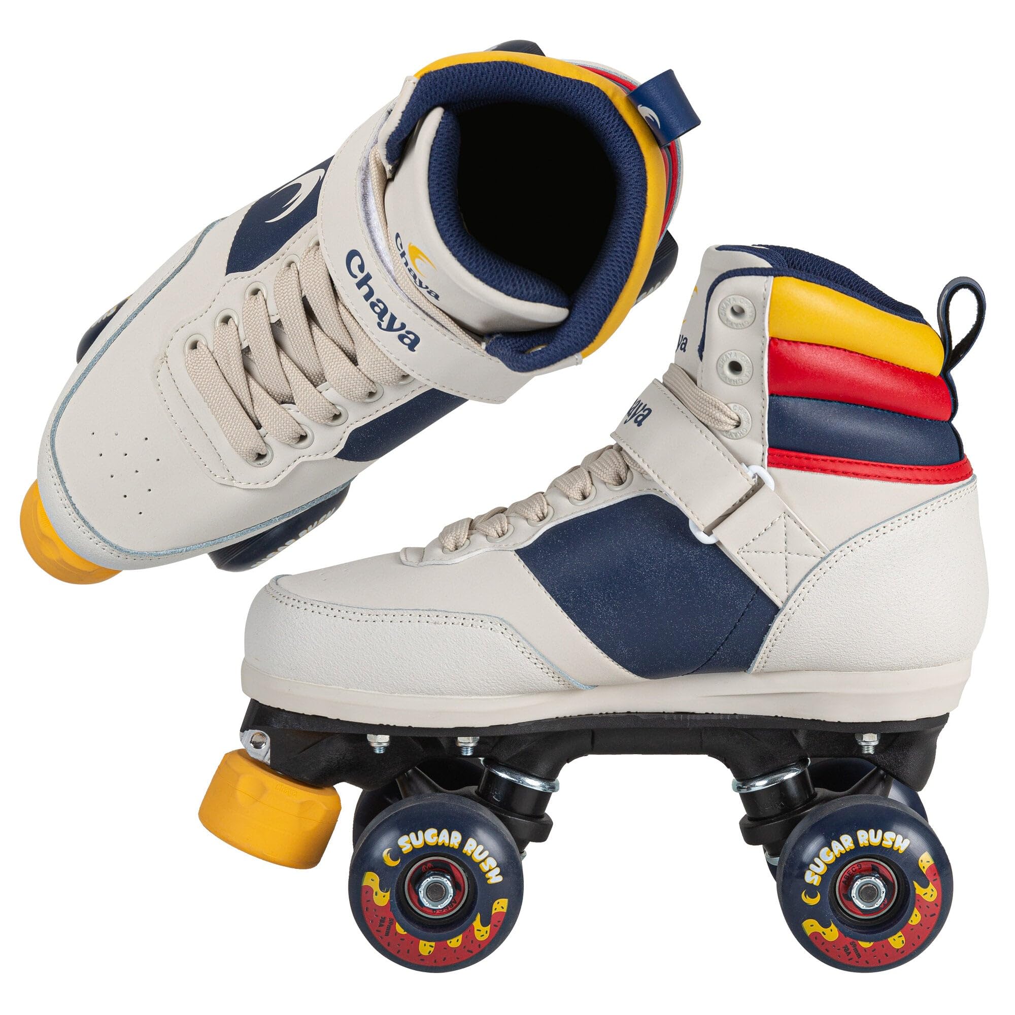 Chaya Patins à roulettes Jump Off White - Pour homme et femme - Look rétro - Pour rollers disco - Chaussures à roulettes en blanc
