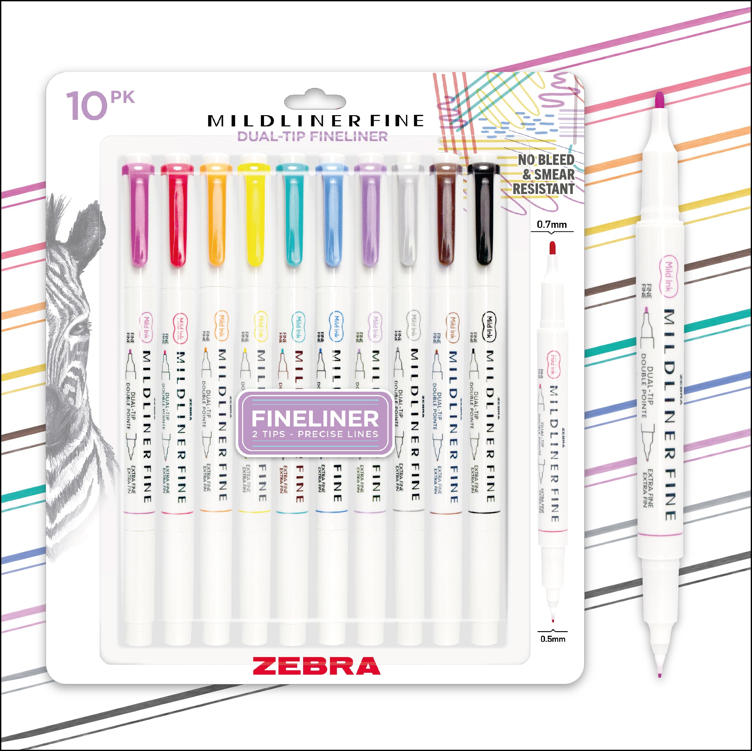 Zebra Pen Mildliner Fine Dual-Tip Fineliner Pen Set, Fine and Extra Fine Point Tips, No Bleed, Ideal for Bible Highlighting, Journaling, Illustration
