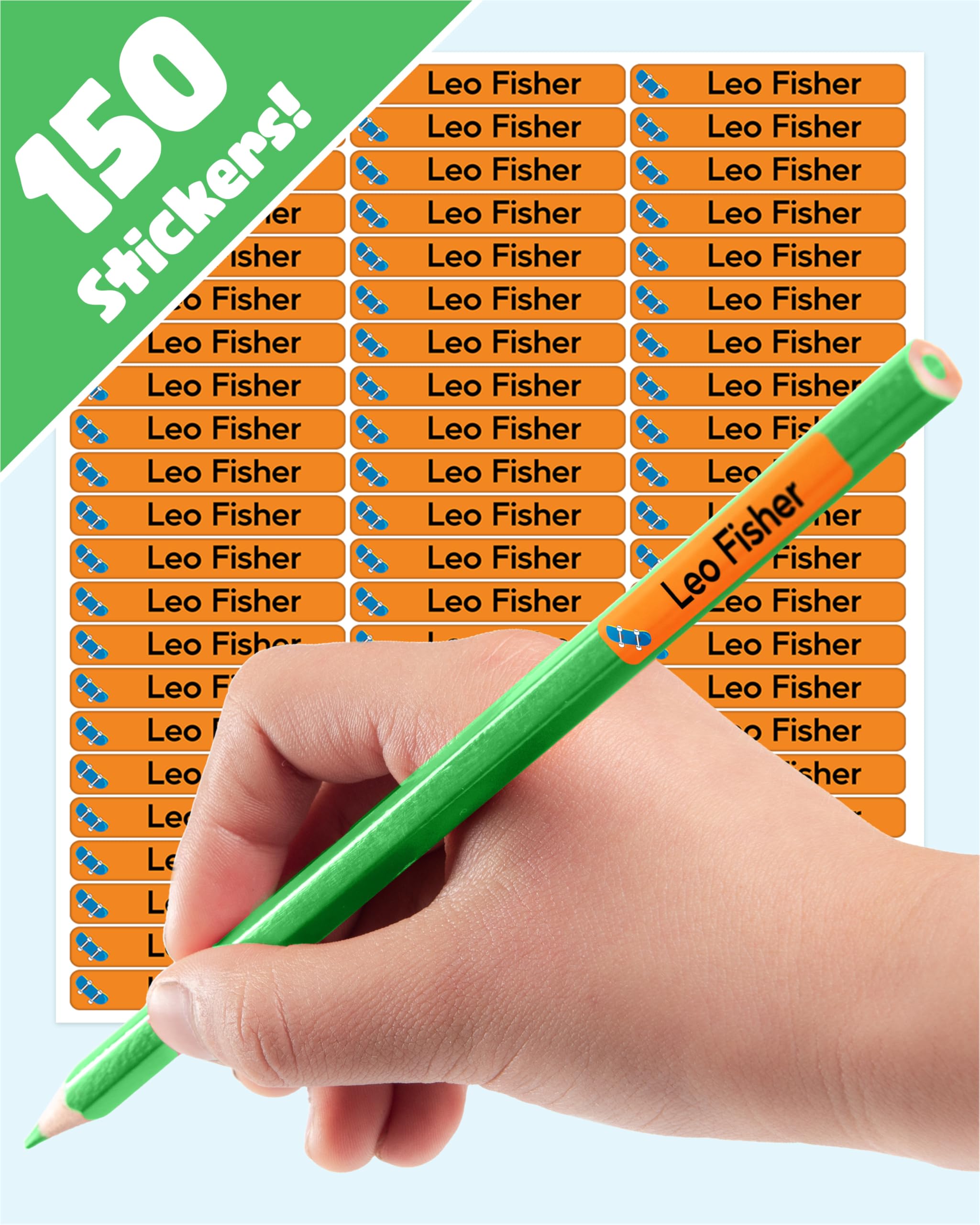 LabelTiger® Personalised Small Name Labels for School Supplies - (150 Pieces) - Self-Adhesive, No-Iron, Waterproof Tags for All Ages - Ideal for Pens, Pencils, Markers & Stationery - Orange