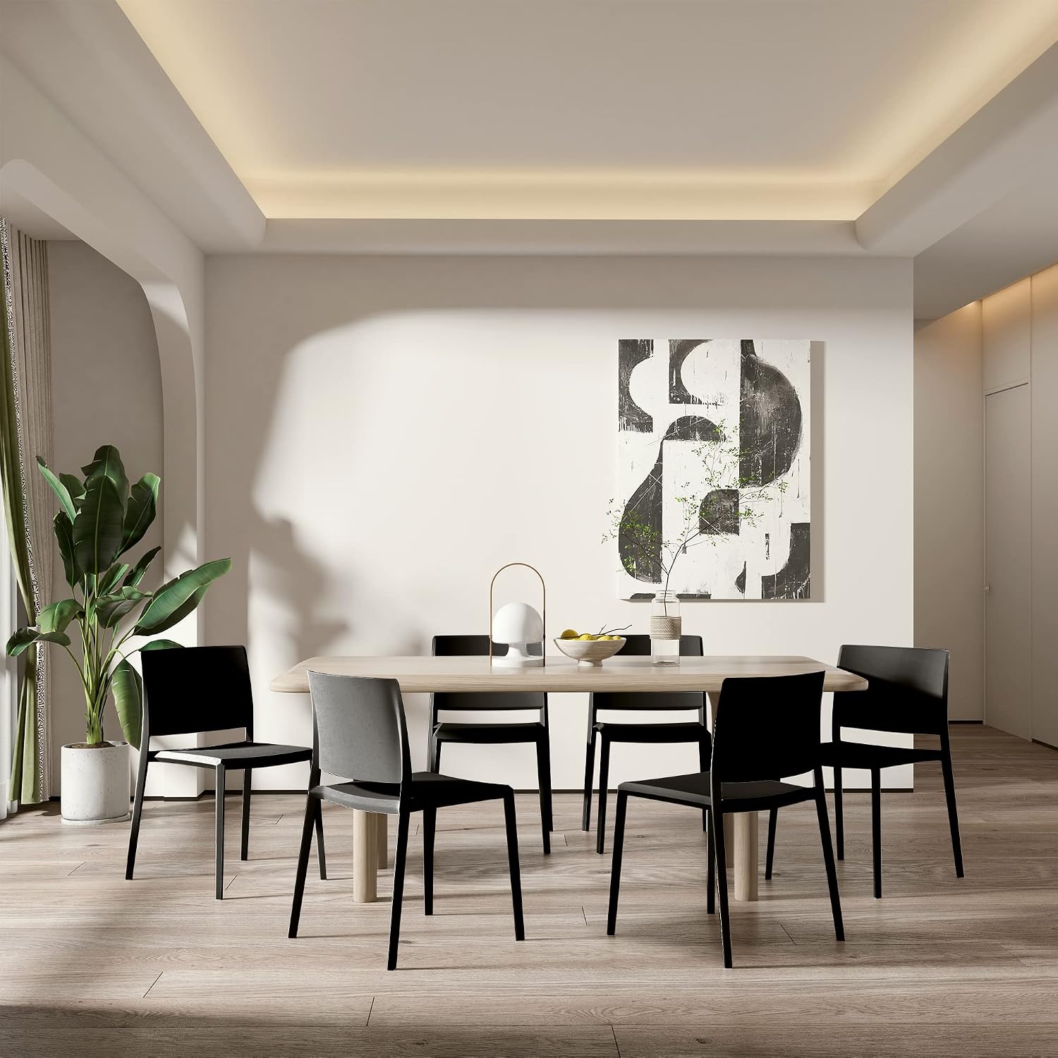 LESHI Upgraded 2+1 Combination Black Dining Chair,3 Pcs Plastic Chair Specially Designed Chairs for Three People for Kitchen, Dining, Bedroom, Living Room Indoor Outdoor(3 Pack,Black)