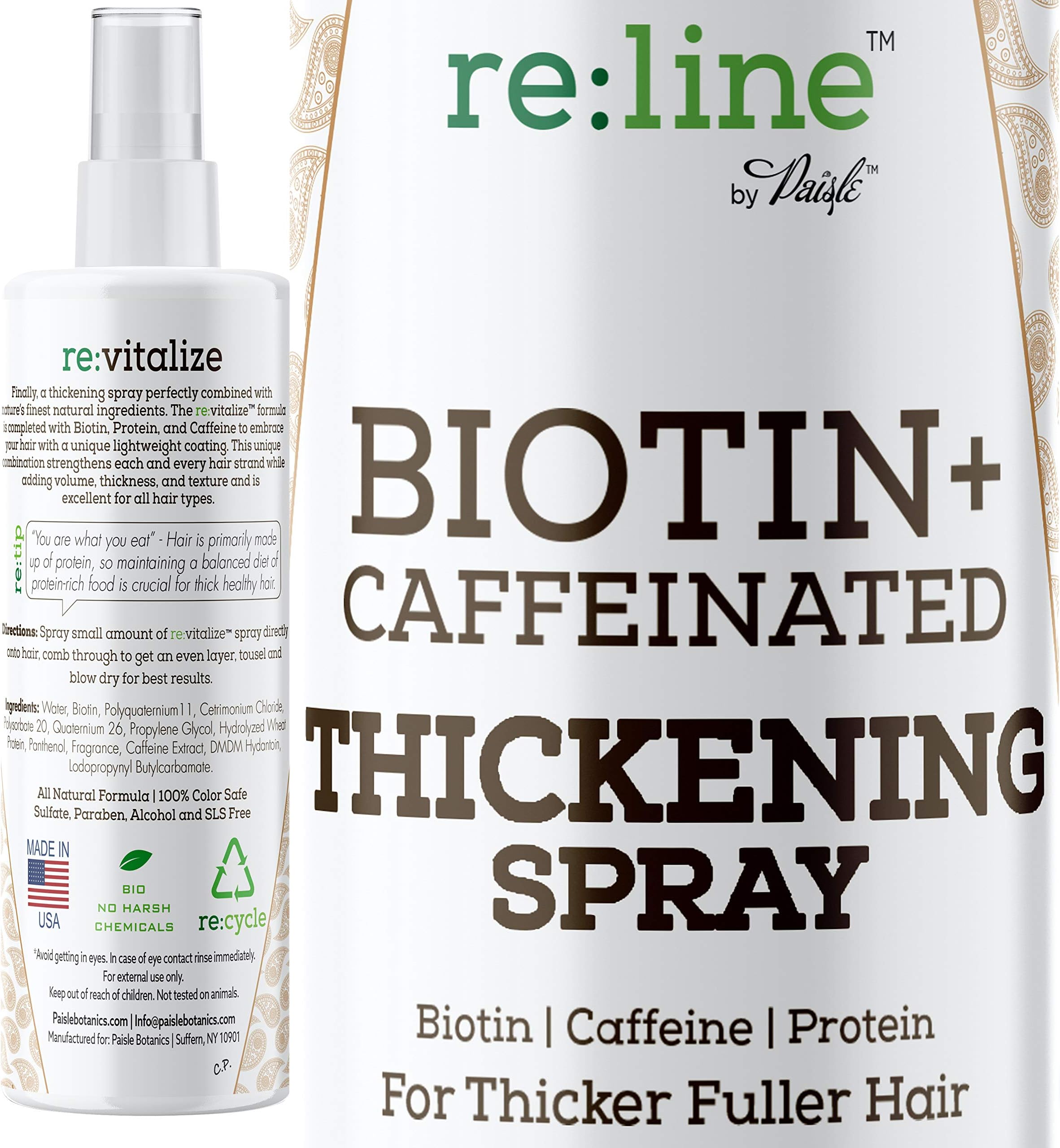 Biotin Hair Thickening Spray for Hair Growth Spray NATURAL Hair Thickener for Fine Hair Volume Spray for Fine Hair Volumizer for Hair Spray Color Safe - BIOTIN & CAFFEINE - Get Thicker Hair in Seconds
