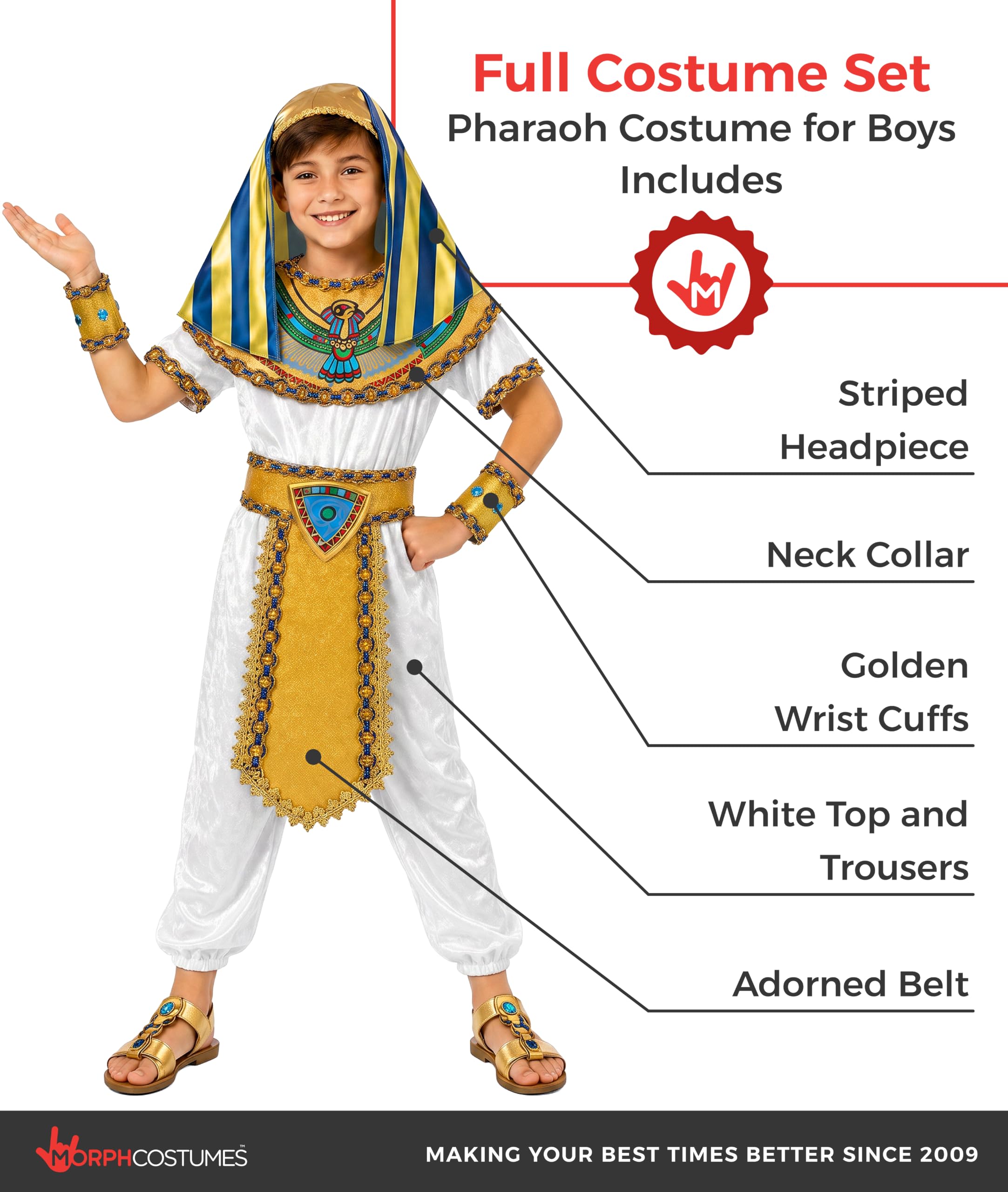 Fun Shack Costume Egiziano Bambino - Vestito Faraone con Top, Pantaloni, Copricapo e Accessori Dorati - Costume di Carnevale o Halloween da Principe Egizio per Bambini