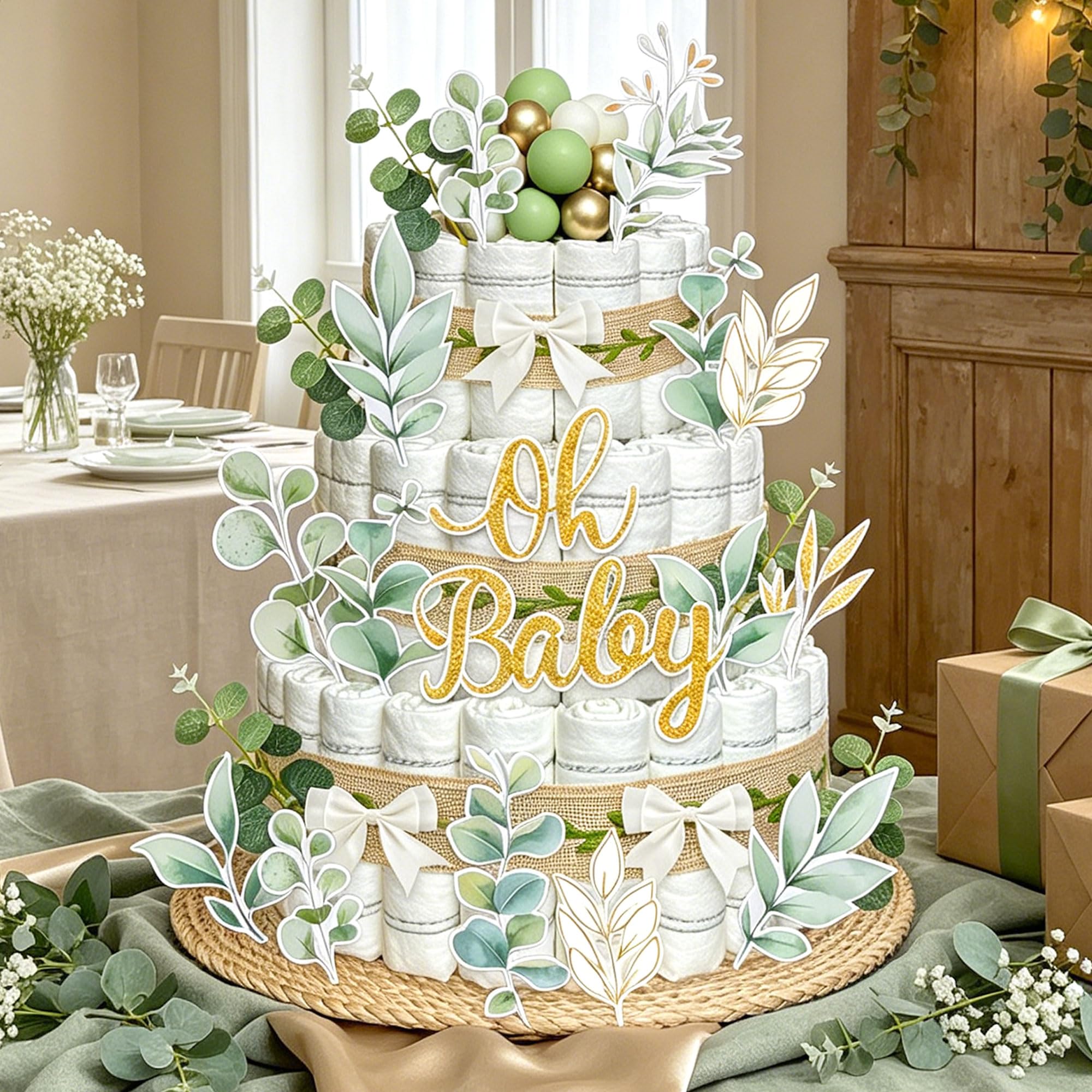 Greenery Diaper Cake Kit Green Diaper Decor for Baby Shower Party Supplies