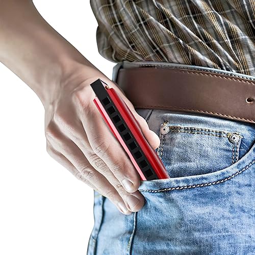 Miniatura 4 de UPINS 4 armónica de color titanio con llave C, 10 agujeros, 10 tonos, con estuche para estudiantes principiantes (rojo, azul, verde, morado)