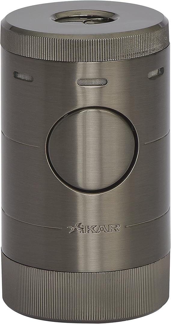 Xikar Volta G2 Tabletop Quad Jet Flame Lighter - Refillable Butane Torch Lighter for Cigars with Push Button Ignition & Flame Adjustment Wheel (Gunmetal)