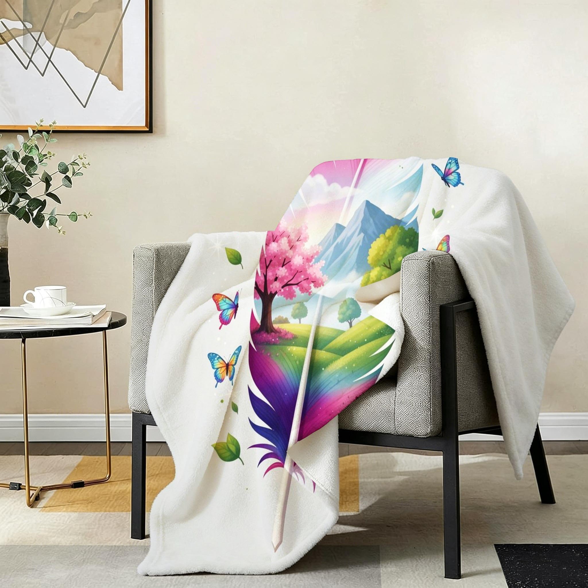 Manta Entretiempo Grande, Plumas de Colores, 220x240 cm, AQ9209