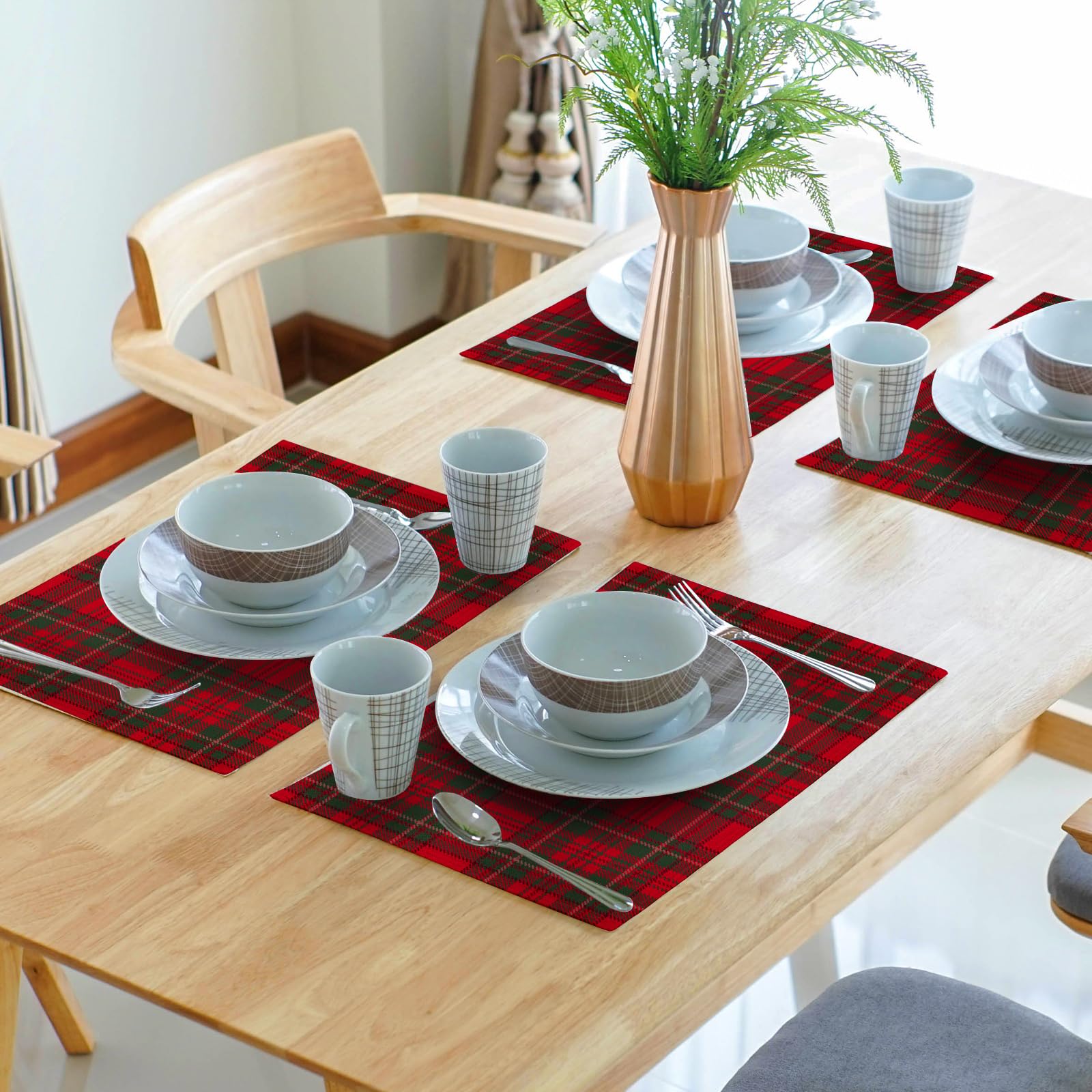Weihnachtliche Tischsets Im Buffalo Plaid Design – 4er Set, Wasserdicht & Rutschfest (30 X 46 Cm) Für Festliche Tischdeko