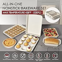 Vista 6 de Kikcoin Pots and Pans Set Non Stick 31 Piece Kitchen Nonstick Cooking Cookware Sets with Grill Pan Saucepan Baking Sheet Utensil, Cream White