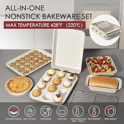 Miniatura 6 de Kikcoin Juego de ollas y sartenes antiadherentes de cocina de 31 piezas con sartén para parrilla, cacerola para hornear, color blanco crema