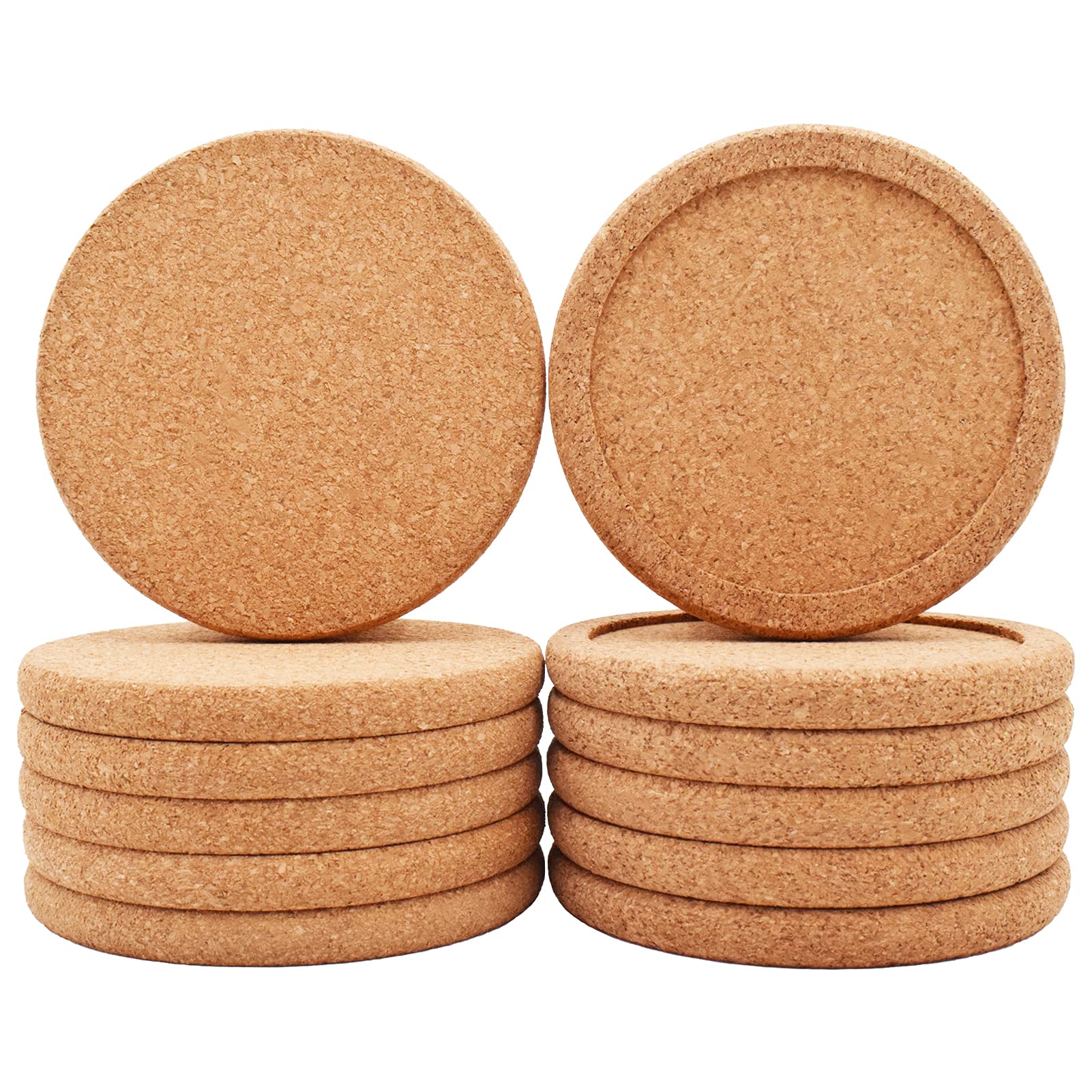 Coasters for Drinks Absorbent 12 Pack - 6 Round Edge Cork Coasters and 6 Lip Cork Coasters for Drinks Extra Thick Durable Reusable Table Coasters for Cups Mugs Glasses