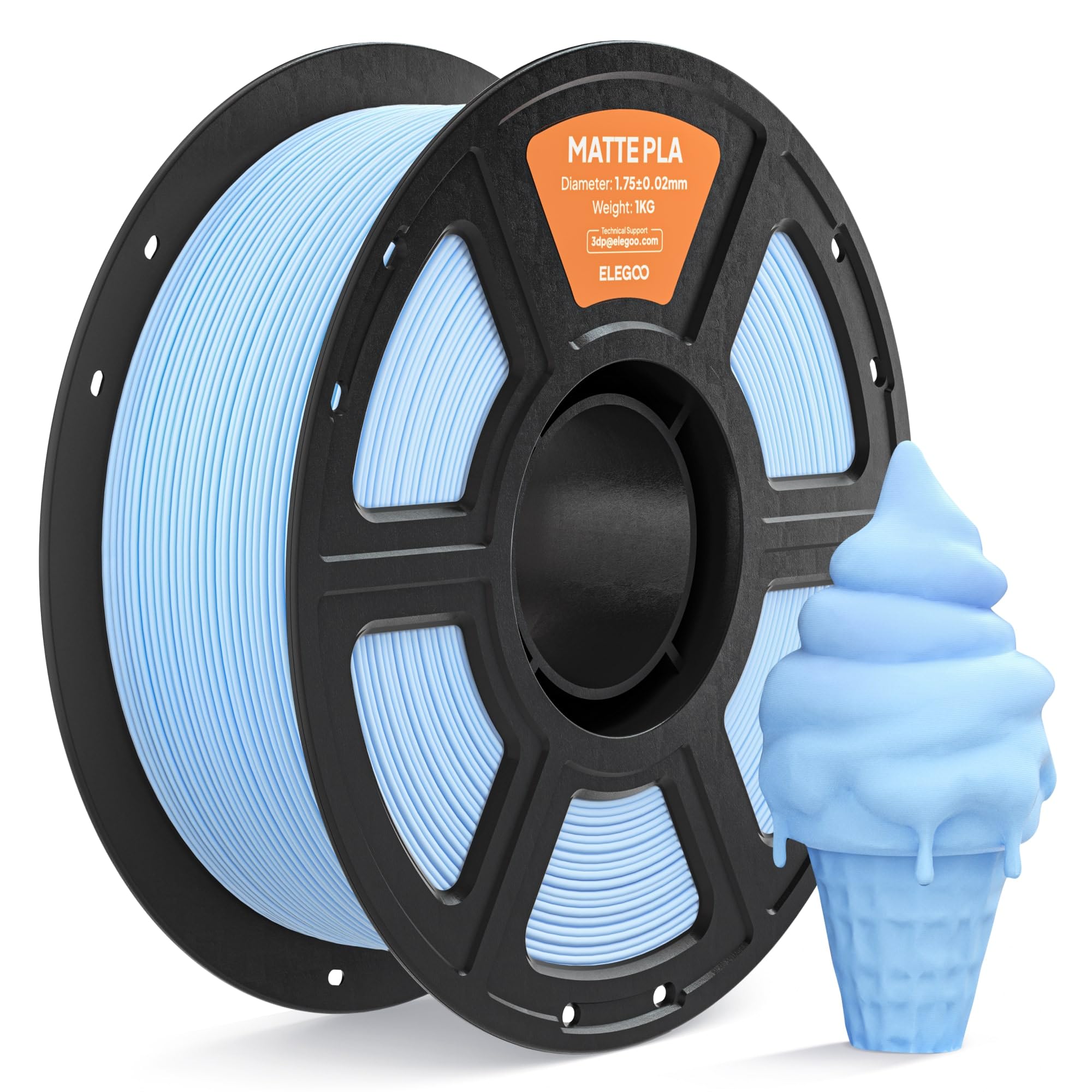 ELEGOO Filamento PLA Matte Blu Ghiaccio 1 KG, 1,75 mm Opaco PLA Filamento per Stampante 3D, Bobina da 1 kg, Adatto per Maggior Parte Delle Stampanti 3D FDM