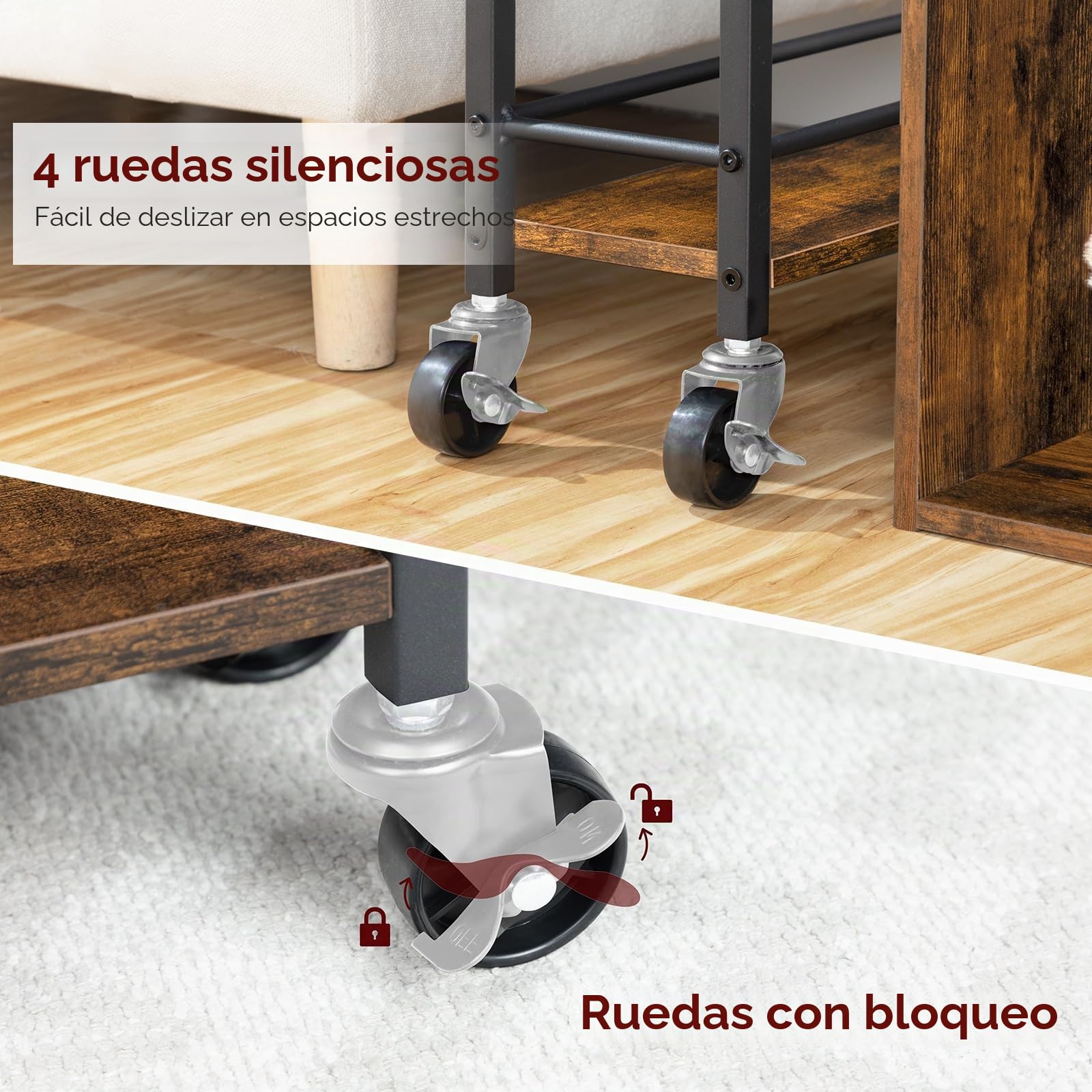 MAHANCRIS Carro Estrecho con 3 Estantes, Carro de Cocina Estrecho con Ruedas, Práctico Carrito de Almacenamiento, para Espacios Reducidos en Comedores, Cuartos de Baño, ARCHR1501Z
