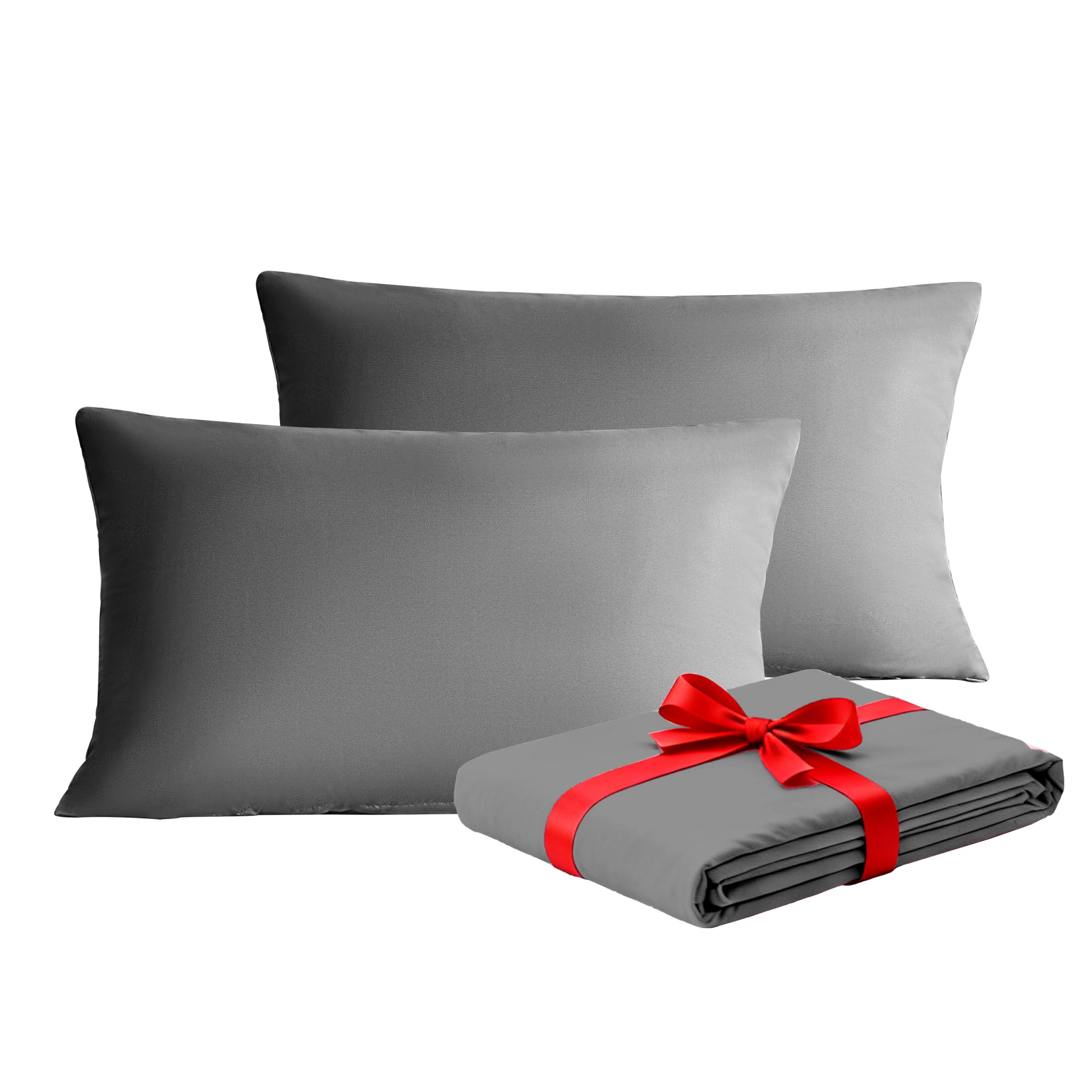 MOHAP Zippered Pillowcases 50X75 cm 2 Pack- Super Soft Breathable Brushed Microfiber Standard Pillow Cases Cover for Hair and Skin Grey