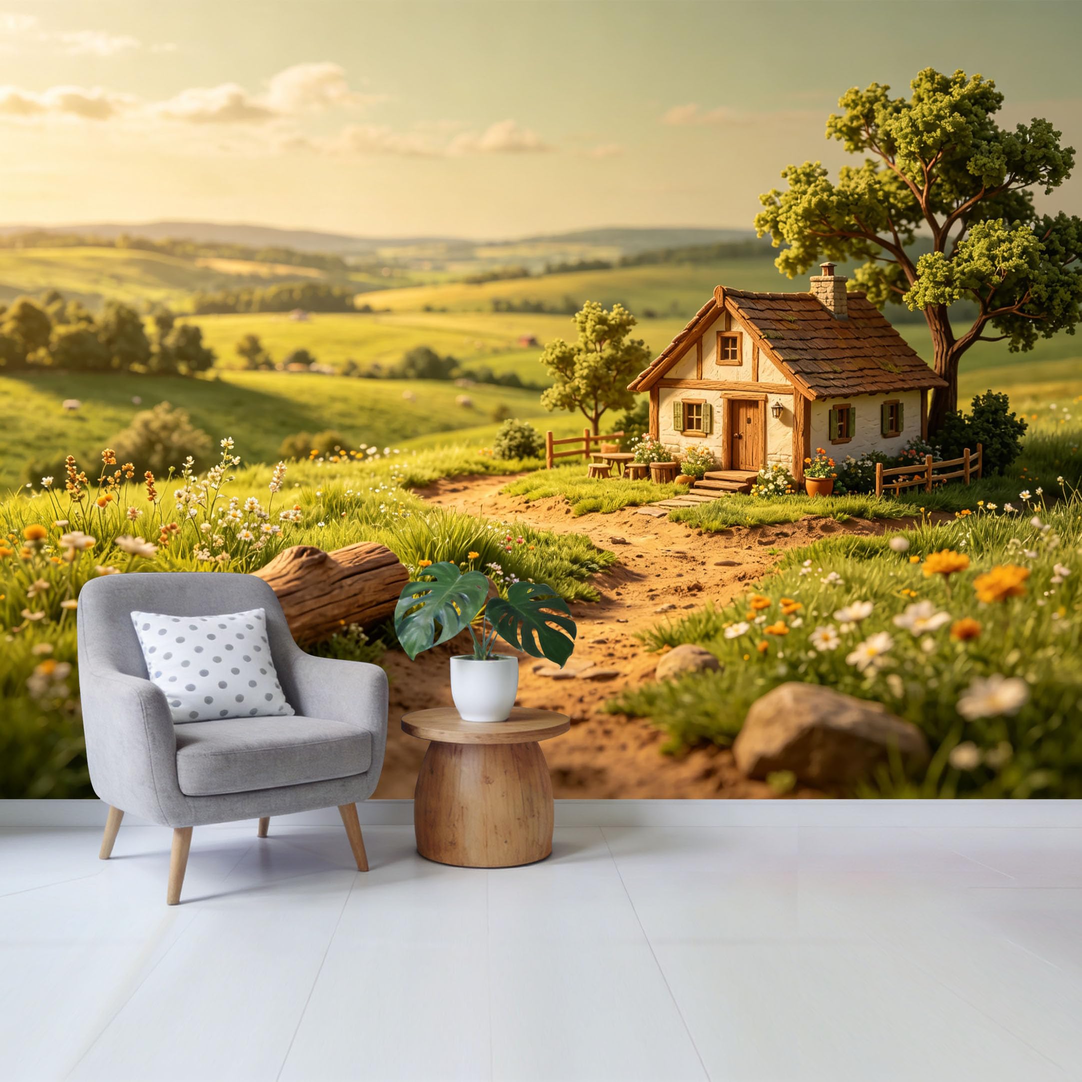 Qzlithotic Yq2605250324 Custom Size Wall Mural Peaceful Countryside Cottage Landscape Farmhouse Scene Oil Painting Style Selfadhesive Wall Fabric Removable Wallpaper For Home Office Decor