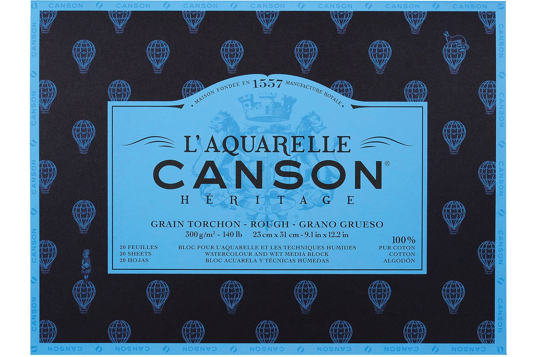Canson Héritage Aquarellblock, 23 x 31 cm, 20 Blatt, 300 g, 4-seitig, geklebt, Weiß