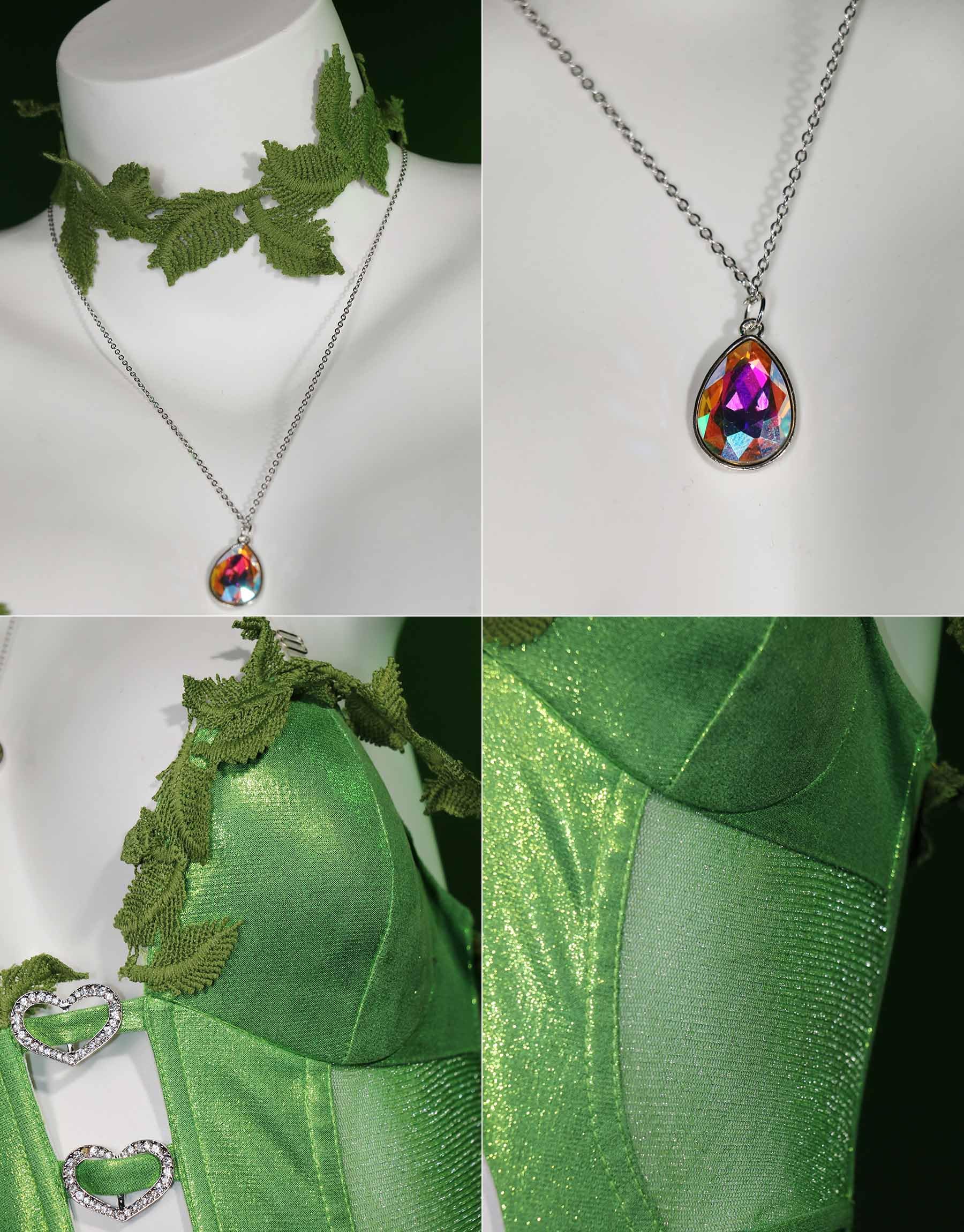 Mobbunny Women Anime Cosplay Costume Green Vine Style Outfit Sexy Lingerie Bodysuit Bodycon with Socks Gloves Choker