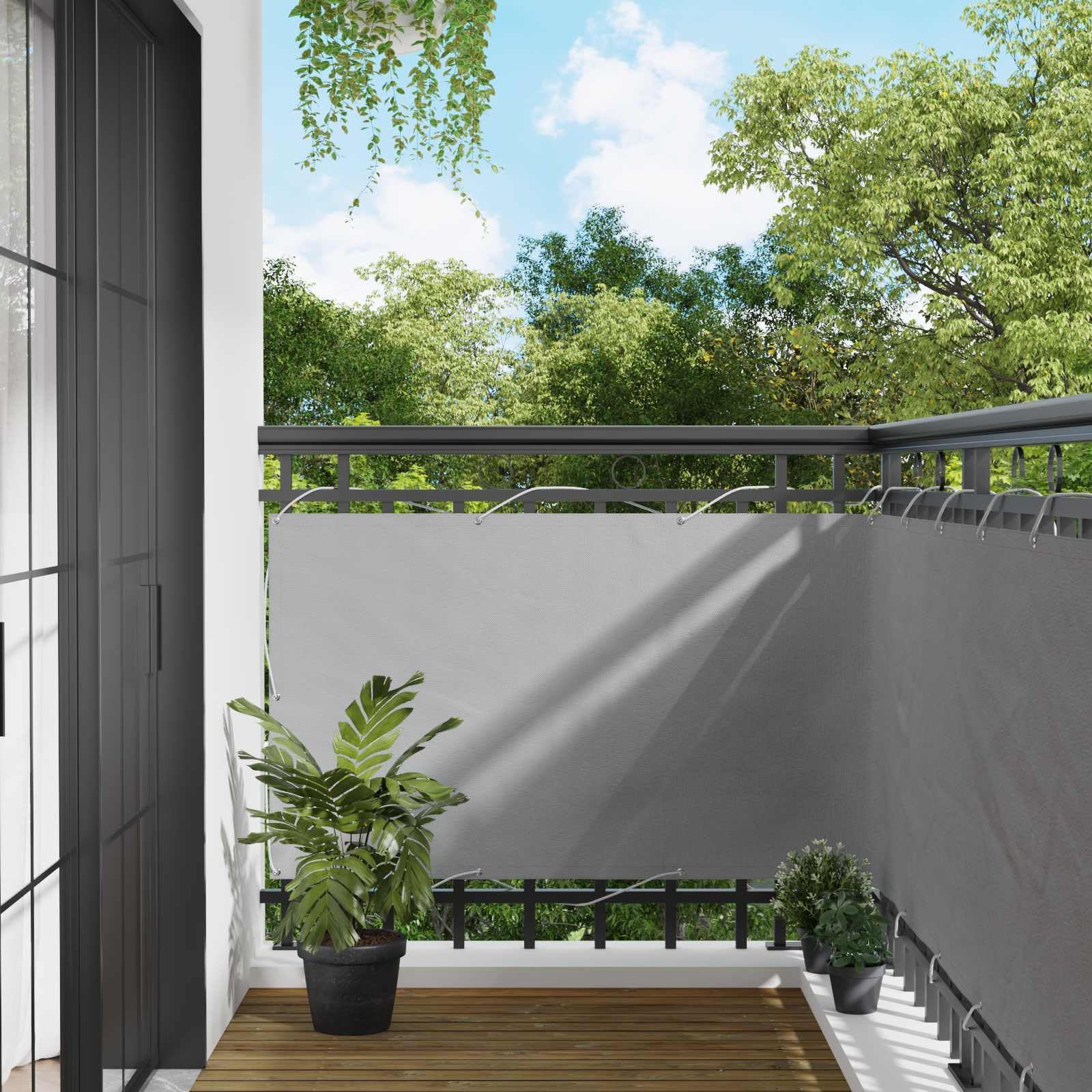 Écran de balcon étanche et anti-UV en Oxford enduit PU 90x200 cm avec œillets