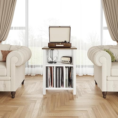Miniatura 2 de LIDYUK Soporte para tocadiscos, mesa auxiliar de almacenamiento de discos de vinilo con estante de exhibición con capacidad para hasta 130 álbumes,