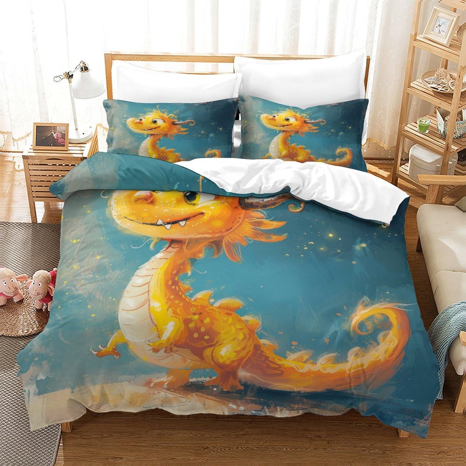 Stampato in 3D Loong cinese Copertina Stampata Microfibra Disegnata Biancheria Da Letto Con Chiusura A Cerniera Con 2 Federe,Double（200x200cm）, Per Adolescenti E Adulti