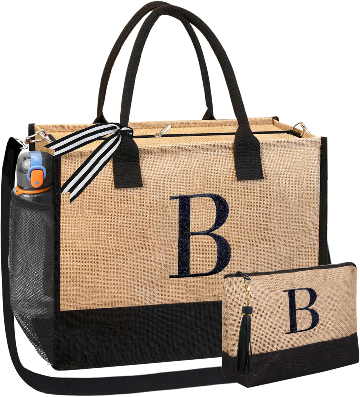 BeeGreen Bridal Gifts for Bride Shower Engagement Gifts for Bride Personalized Tote Bag for Wedding, Initial Jute Tote Bag for Bridemaids Bachelorette Women Friends Mother Monogrammed B