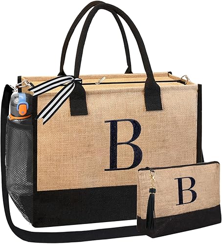 Vista 31 de Bolsa de regalo personalizada BeeGreen para Navidad para mujer, bolso de mano de lona con asa de cuero superior para mamá, amigas, cumpleaños, boda