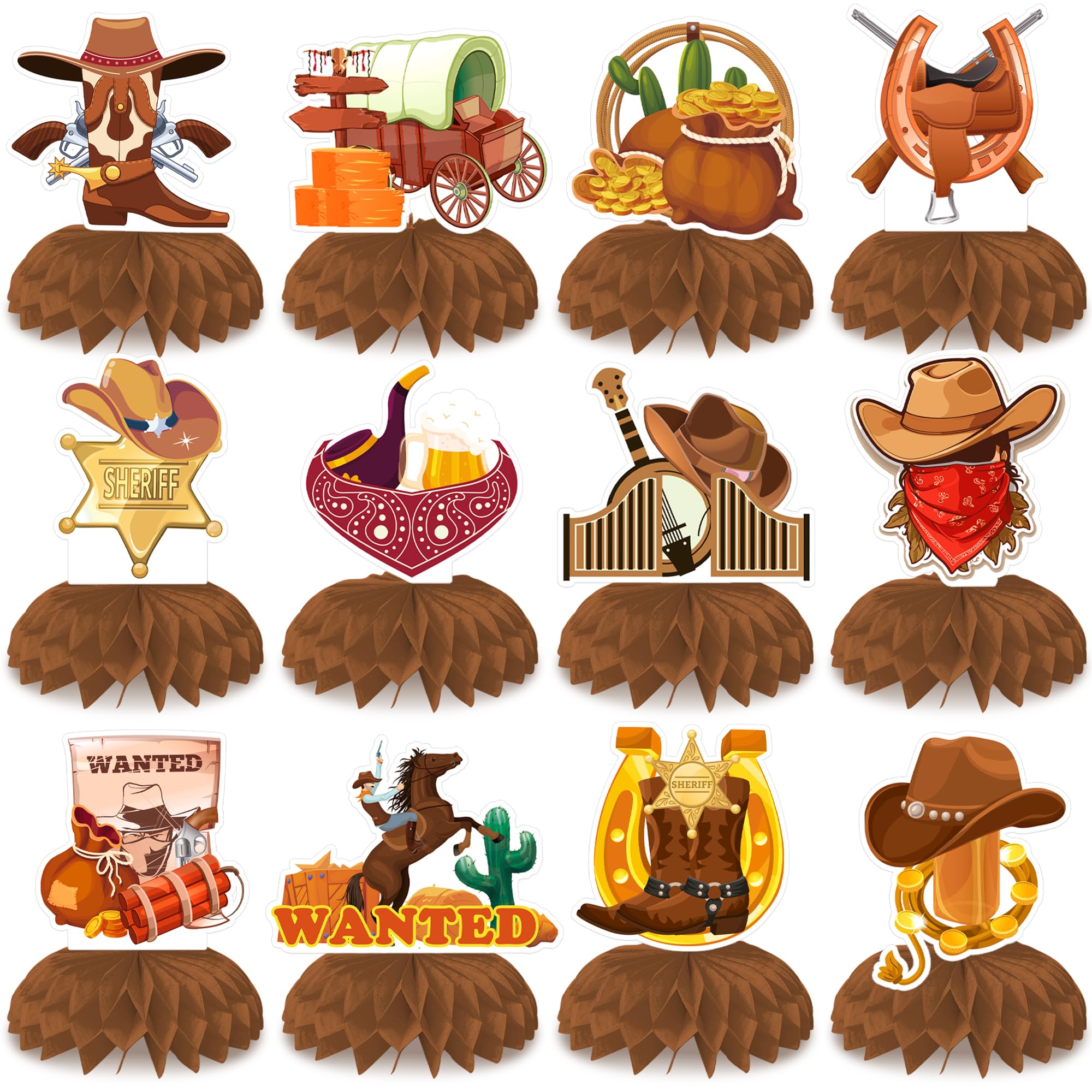 Cowboy Party Honeycomb Centerpiece, 12pcs Cowboy Table Honeycomb Centerpieces Wild West Cowboy Centerpieces for Tables, Western Party Centerpiece Decorations for Cowboy Decorations
