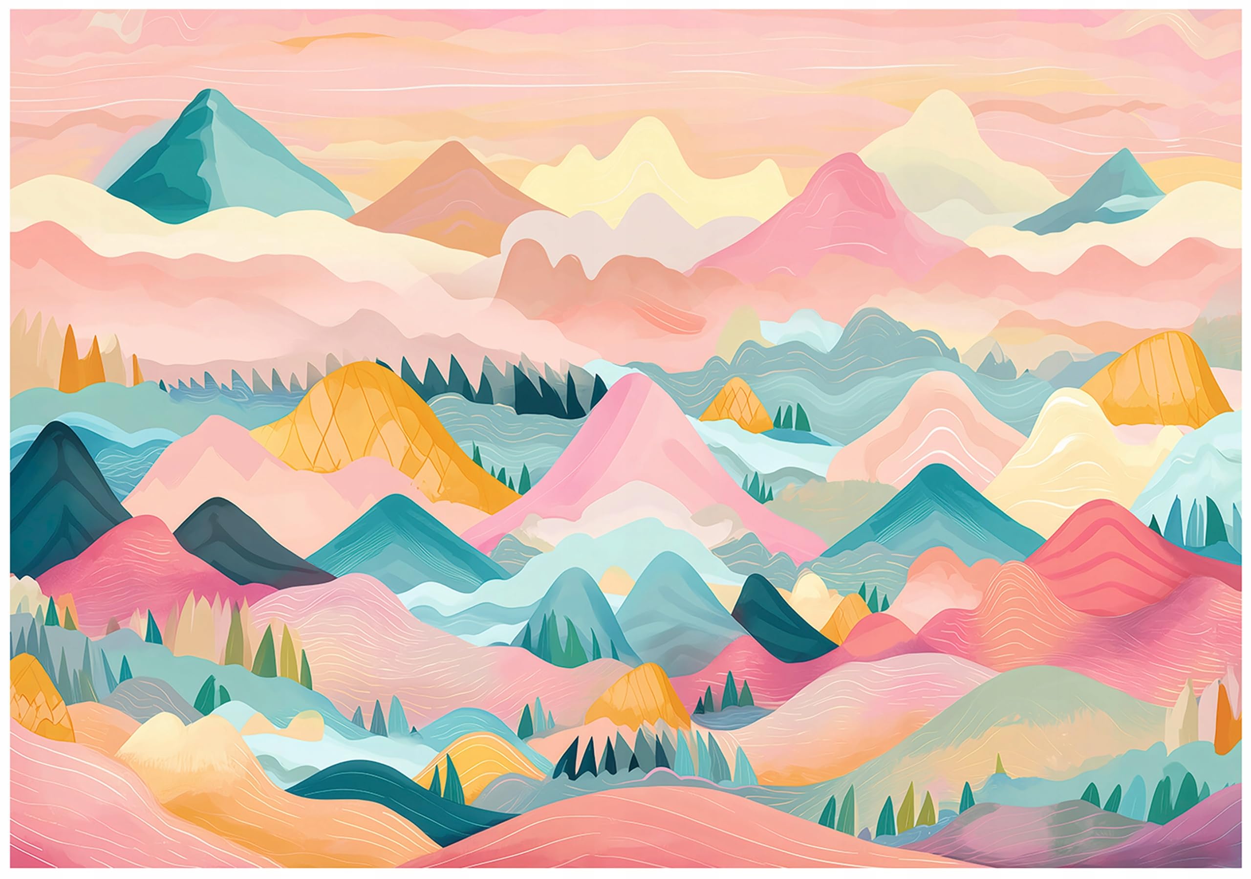 Papier peint photo intissé à motif montagnes effet 3D WallArena pour chambre enfant rose