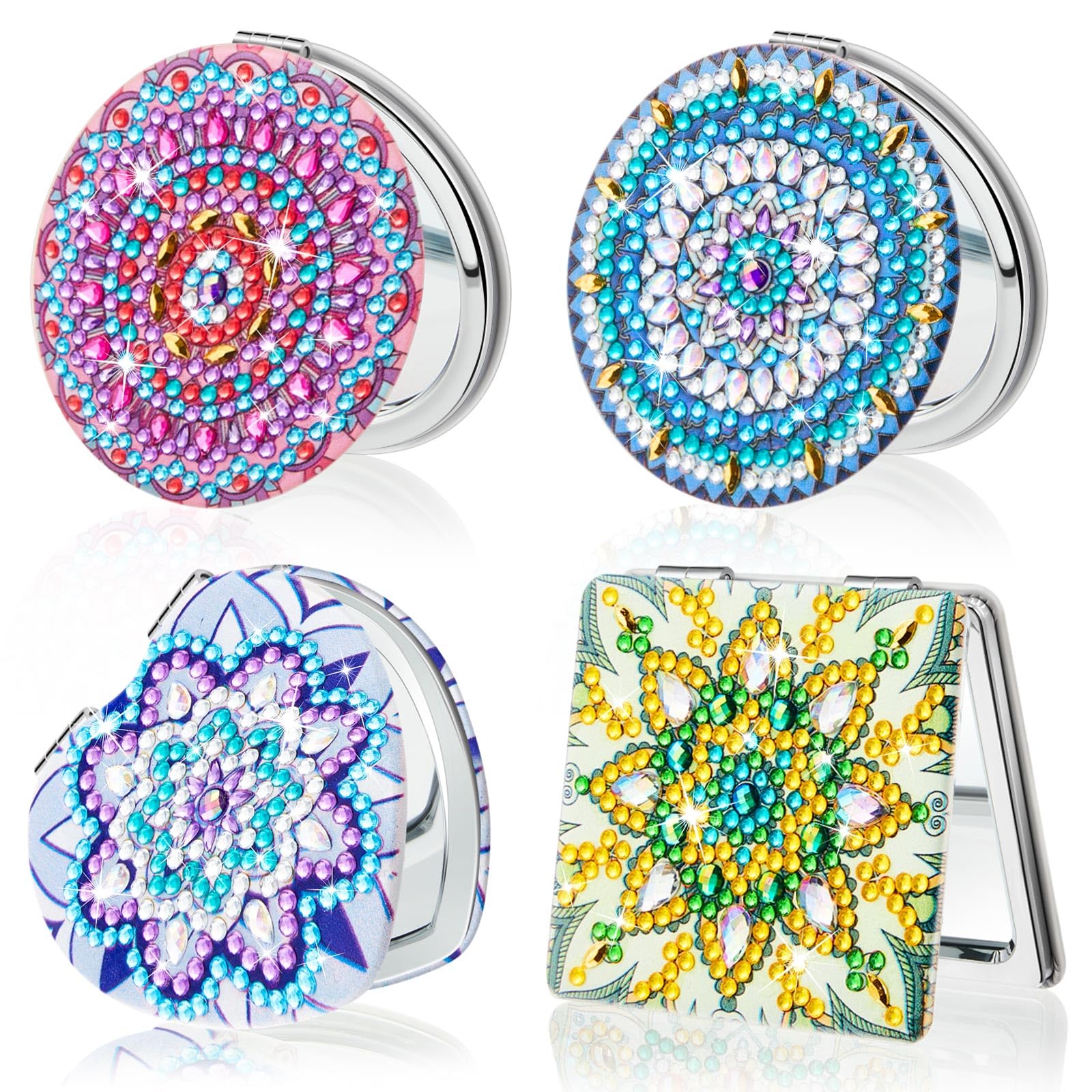 4 specchi tascabili compatti per pittura a diamante, con copertura per pittura a diamante, portatile, con ingrandimento, pieghevole, kit artistico per donne, ragazze e bambini (ovely)