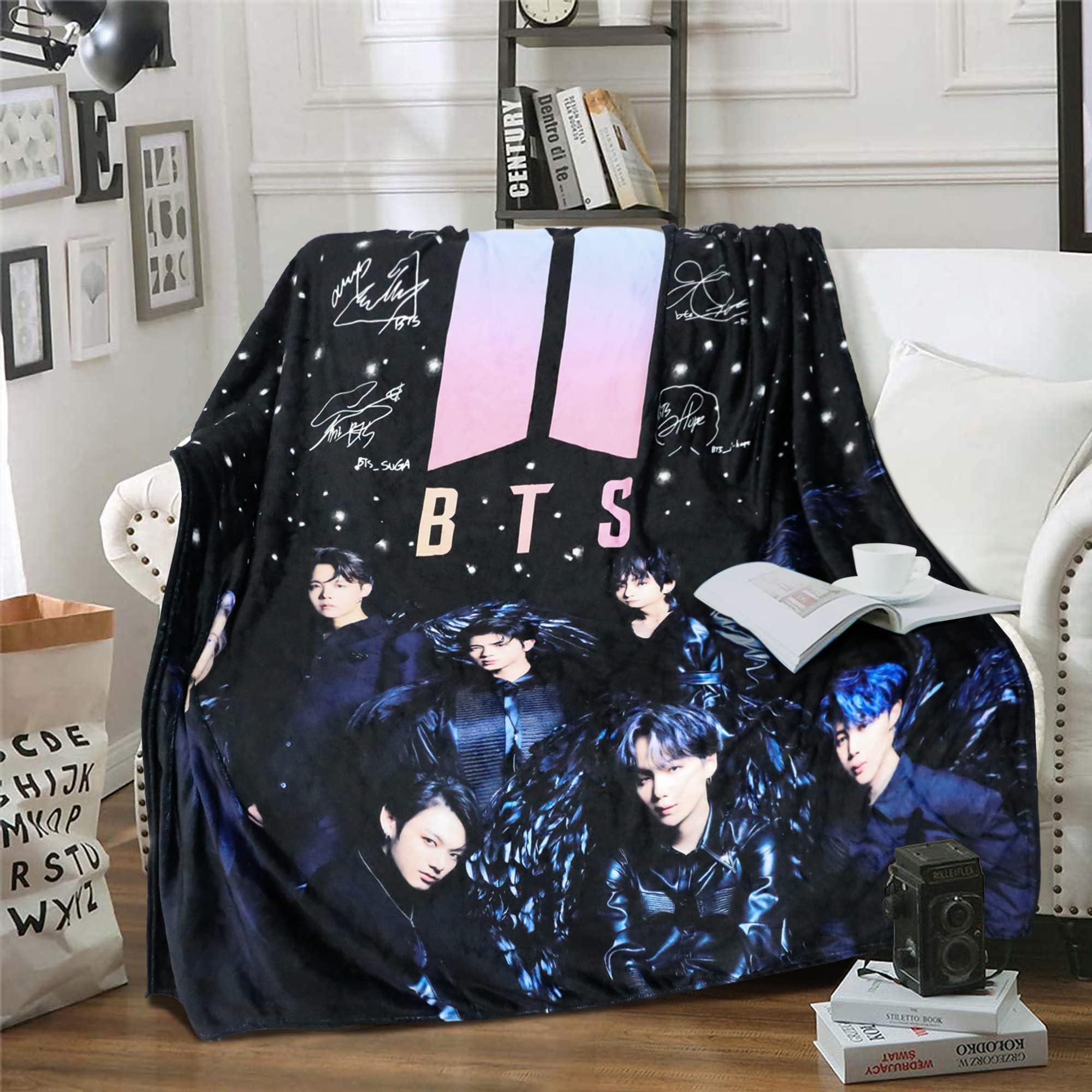 Kpop Blankets Bangtan - Soft Blanket Ultra Cozy Plush Warm Lightweight Hypoallergenic Black Throw Gifts Merchandise Anti-pilling Flannel 50x60 in