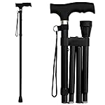 RMS Folding Cane - Foldable, Adjustable, Lightweight Aluminum Offset Walking Cane - Collapsible Walking Stick with Ergonomic Derby Handle - Ideal Daily Living Aid for Limited Mobility (Black)