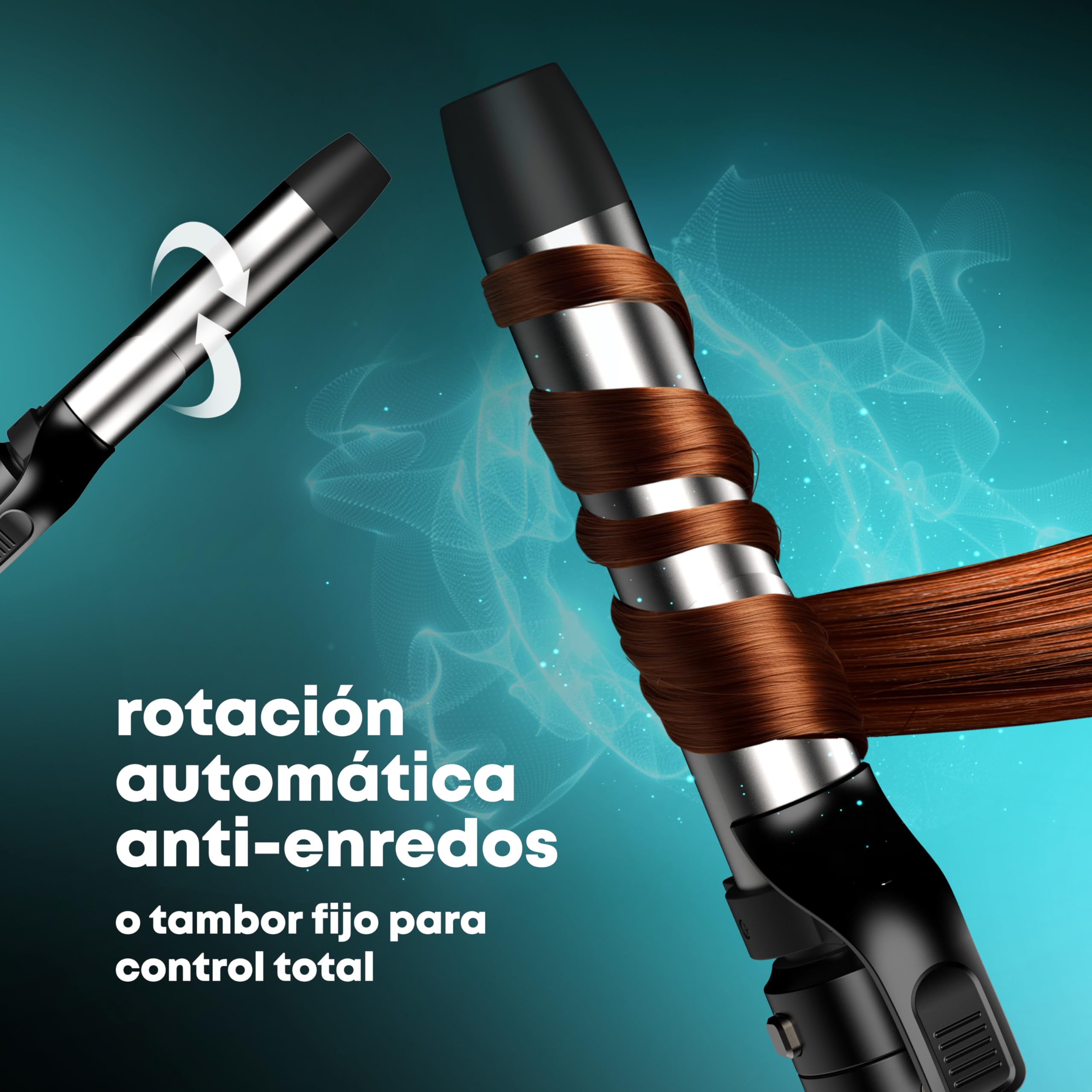 REVAMP Multi Style Revolve Rizador Automático 3 en 1 - Giratorio | Tenacilla Giratoria, Cepillo Rizante 38 mm, Pinza 32 y 19 mm, Volumen, Ondas Suaves, Rizos Definidos