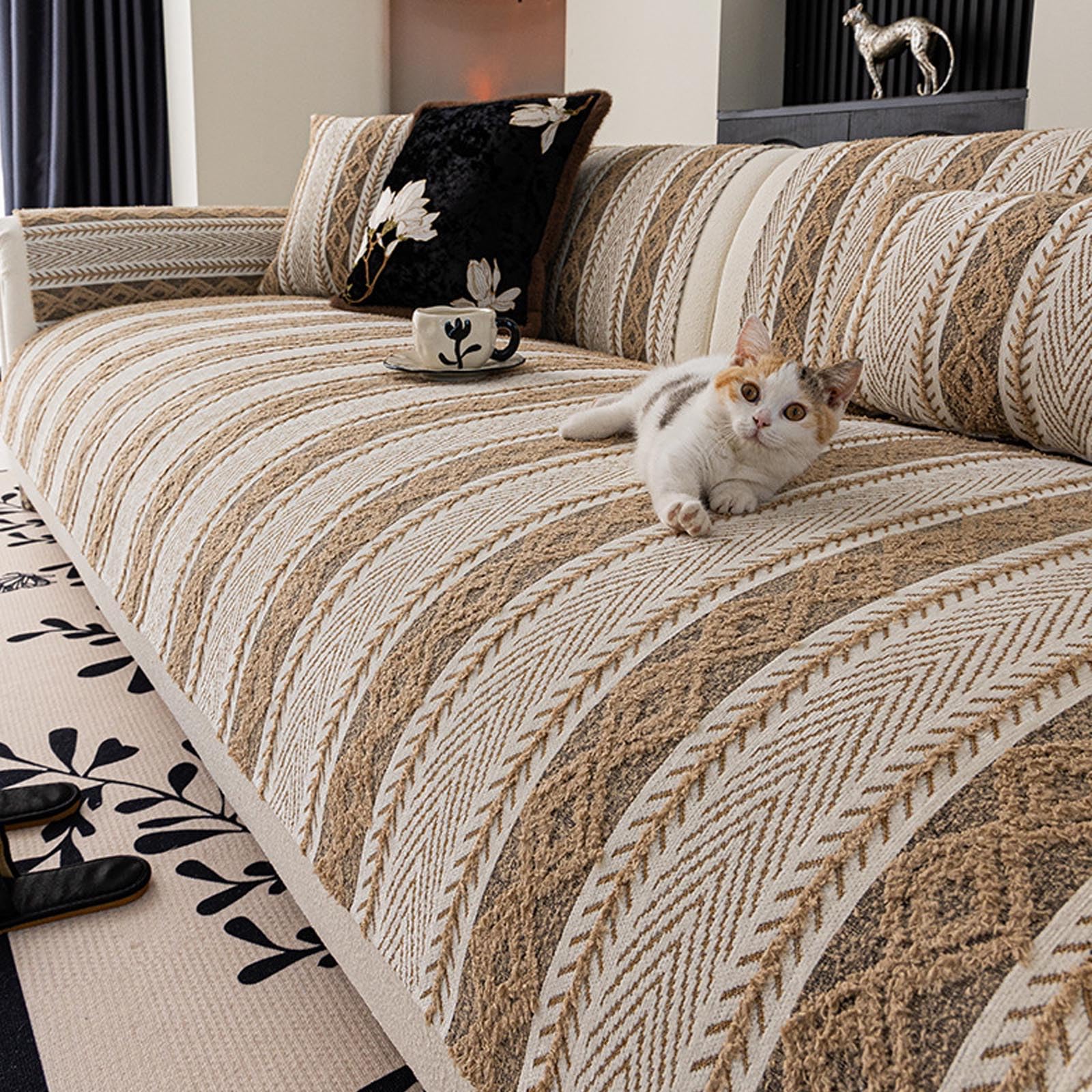 Housse de canapé en chenille light curry de 90x300cm