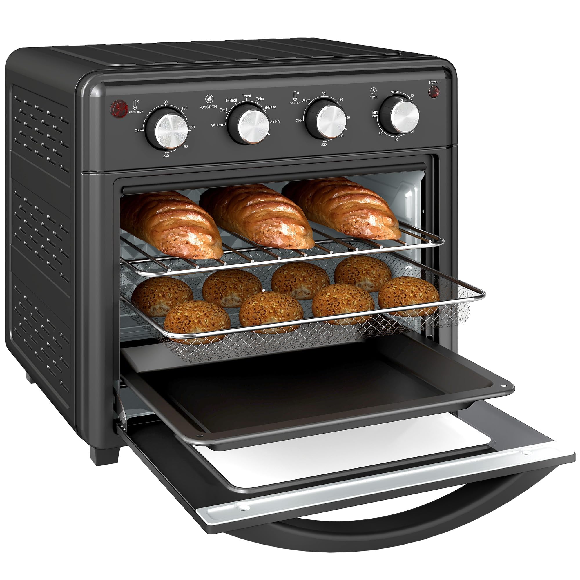 HOMCOM Horno Eléctrico Multifunción de Sobremesa Mini Horno Tostador de 30L 1600W Freidora de Aire con 7 Modos de Calor Temporizador y Temperatura Regulable 43x39x39 cm Negro